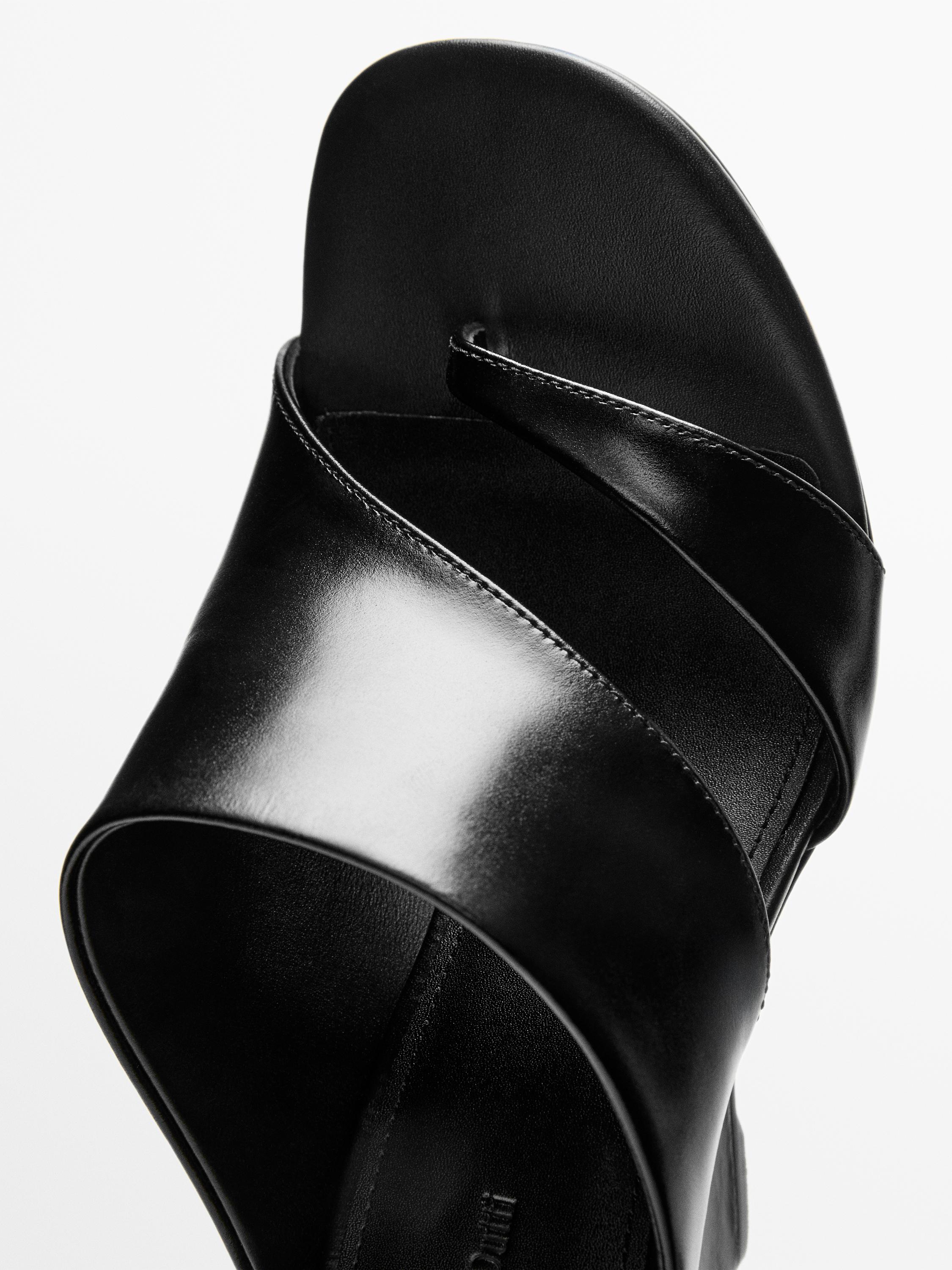 Leather wedge sandals — BLACK
