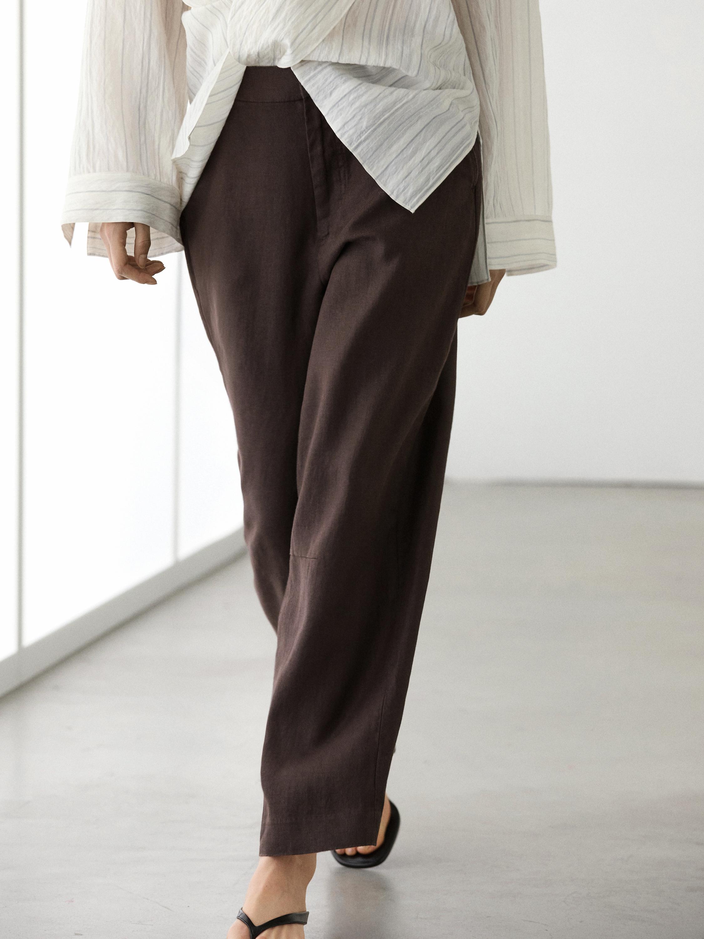 Flowing 100% linen trousers — BROWN