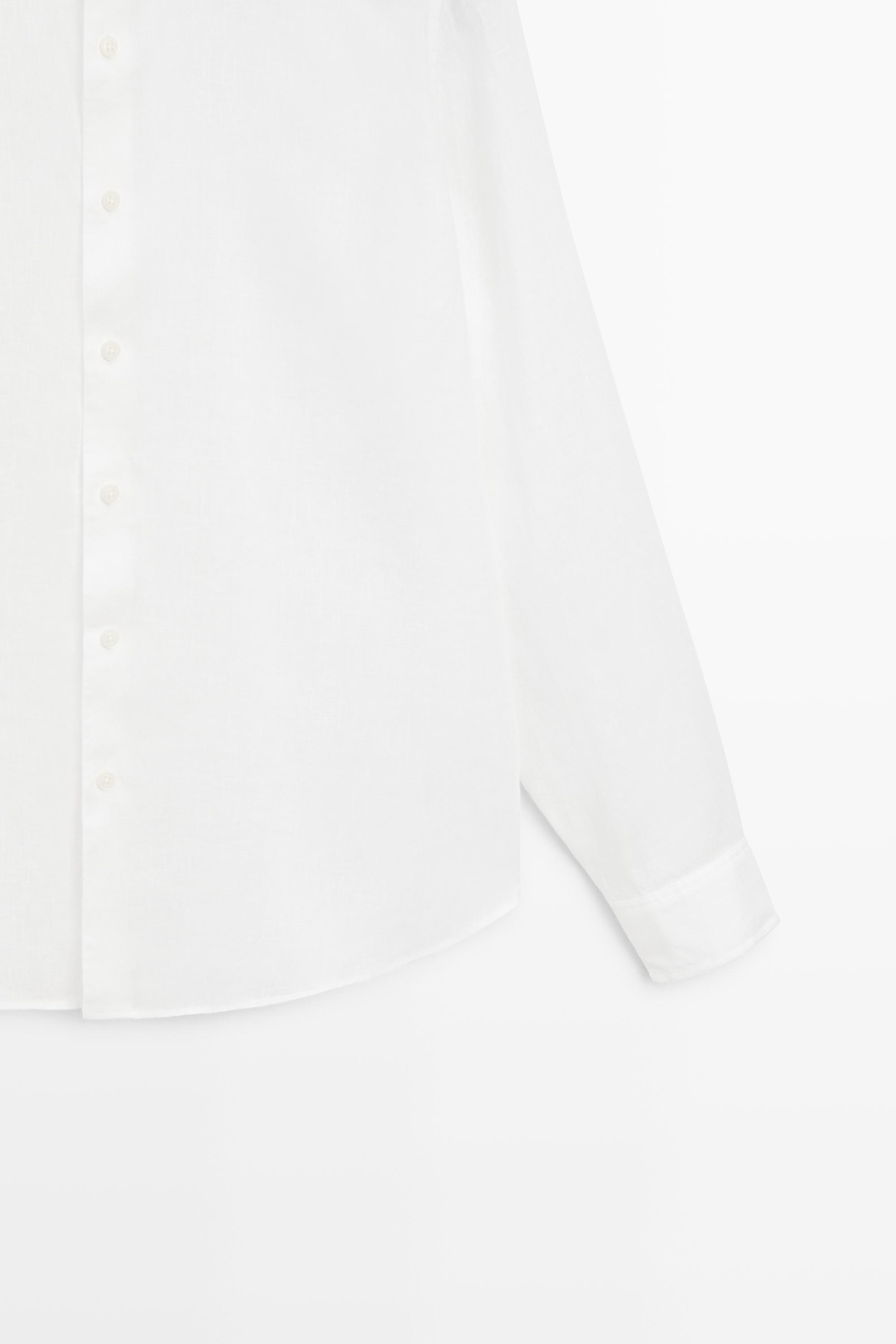 100% linen regular fit stand collar shirt — WHITE