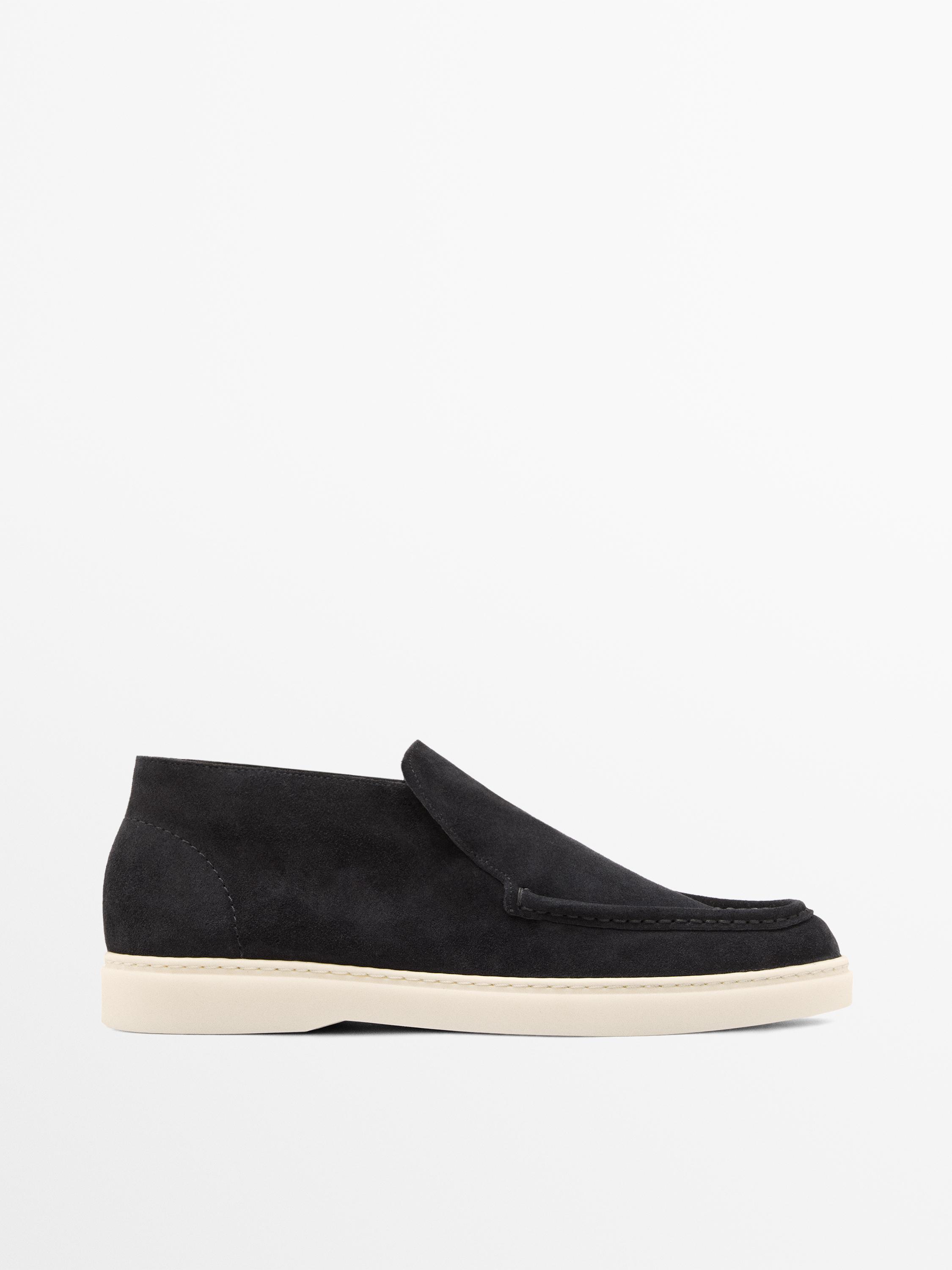 Split suede leather boot-style loafer — Dark blue
