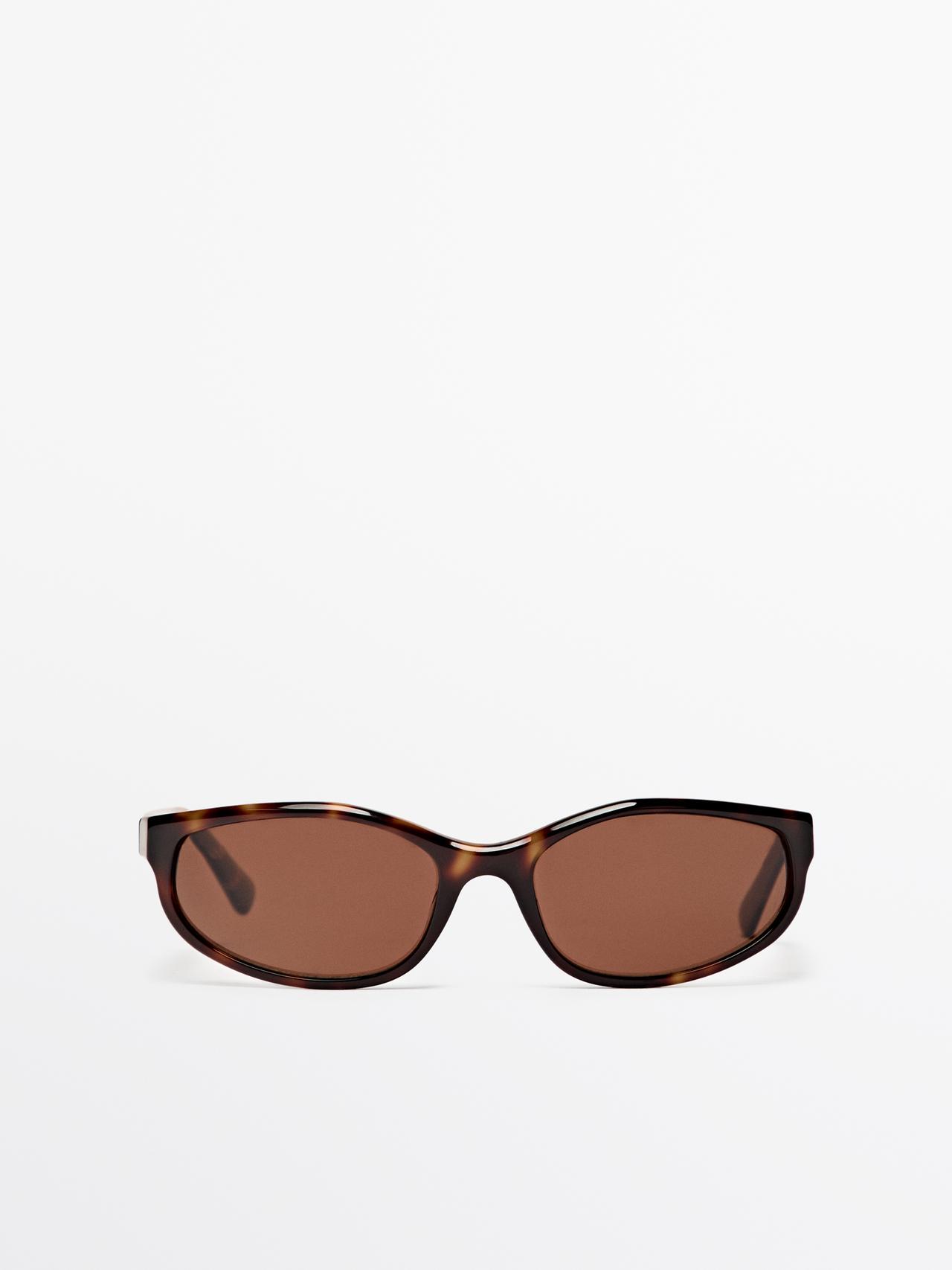 Massimo Dutti - Dame - Små, Ovale Solbriller - Brun - 01