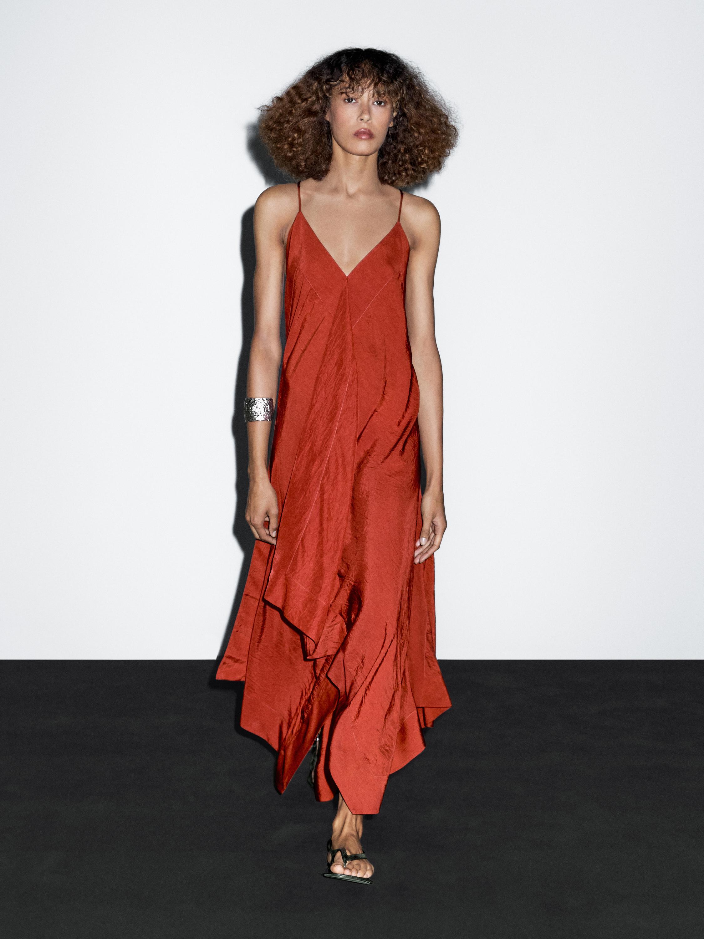 Flowing midi dress with ruffles