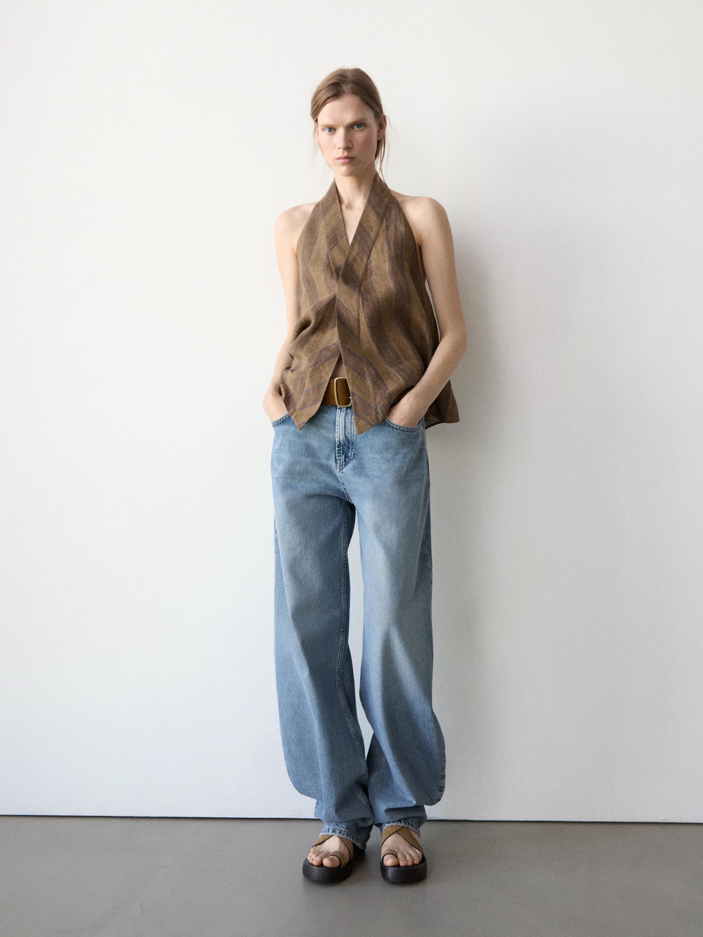 Printed waistcoat with crossover neckline — KHAKI