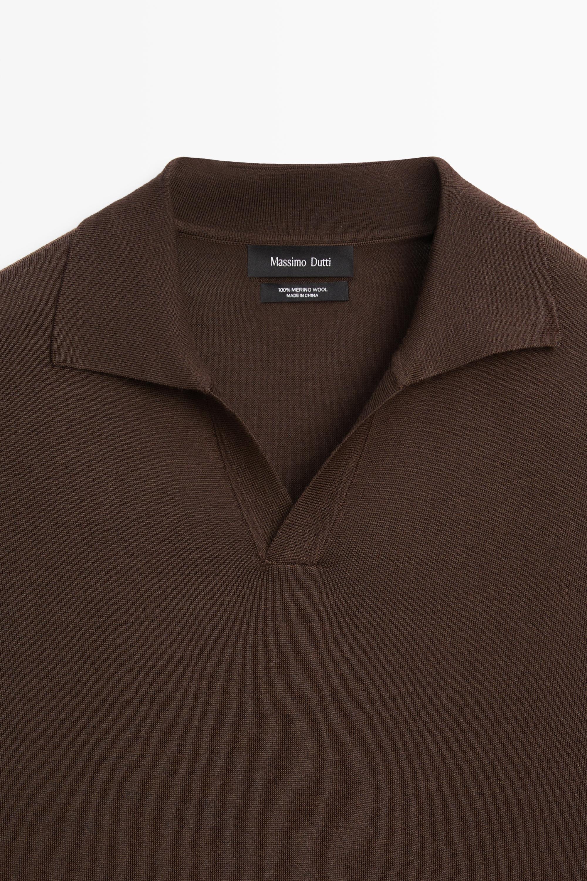 100% merino wool knit polo sweater — MOLE BROWN