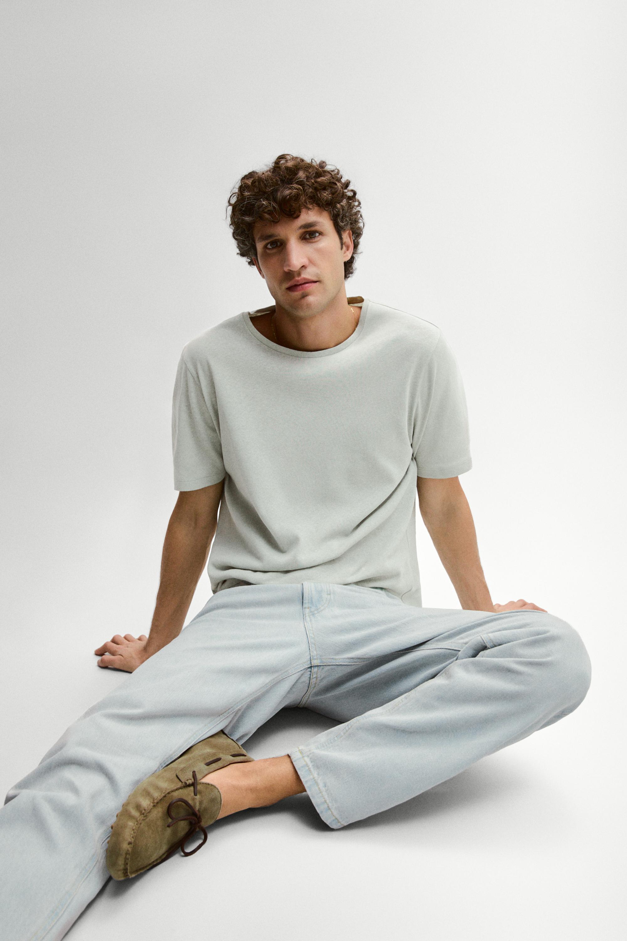 Short sleeve linen and cotton T-shirt — GREEN
