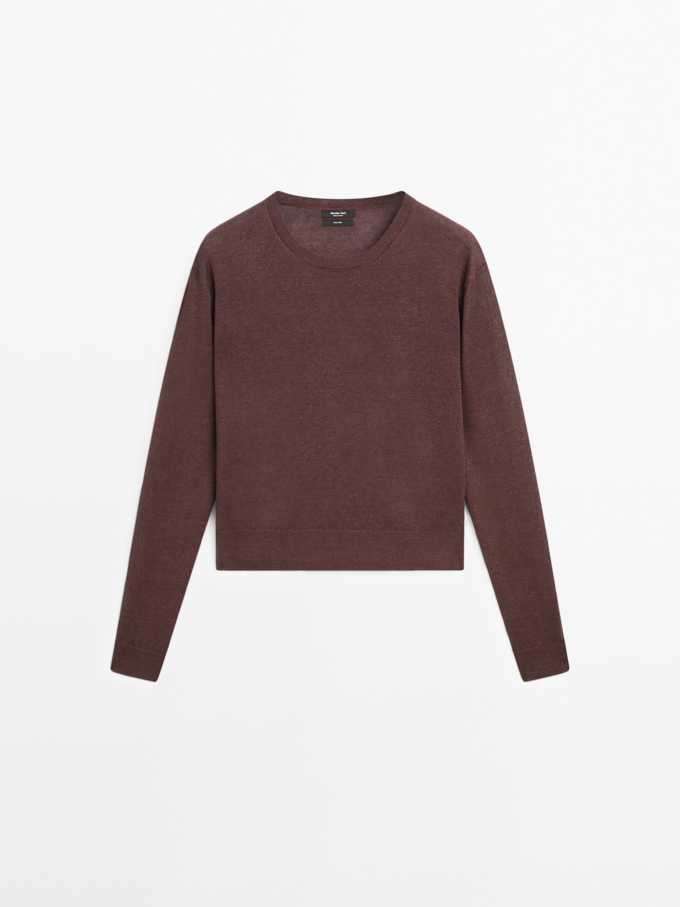 100% linen knit crew neck sweater
