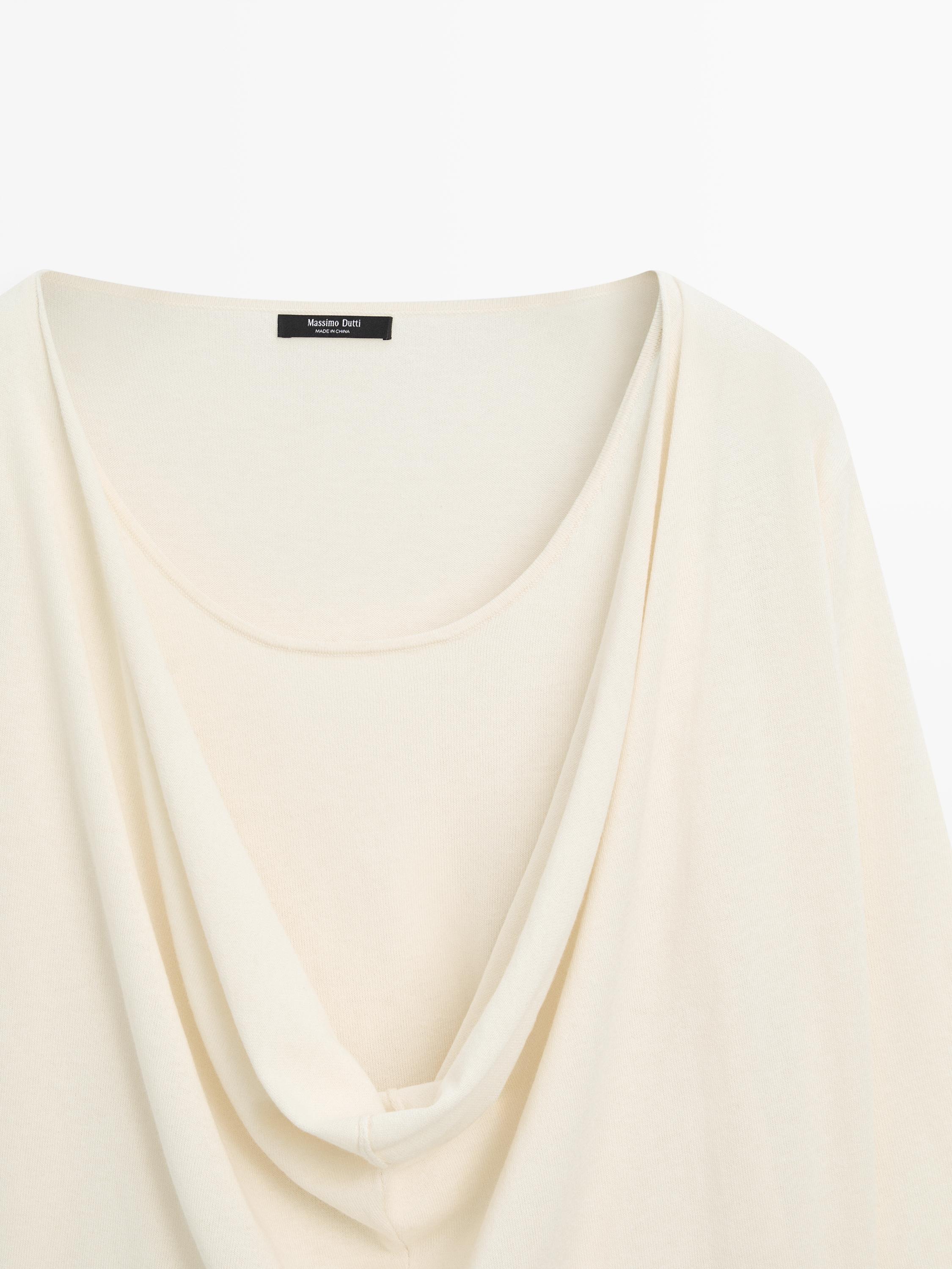 Draped neckline cotton sweater — CREAM