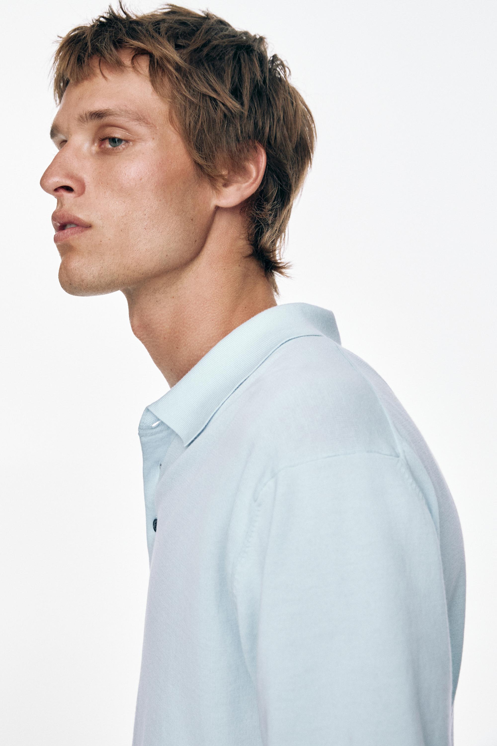 100% Cotton Knit Polo Shirt — Light Blue