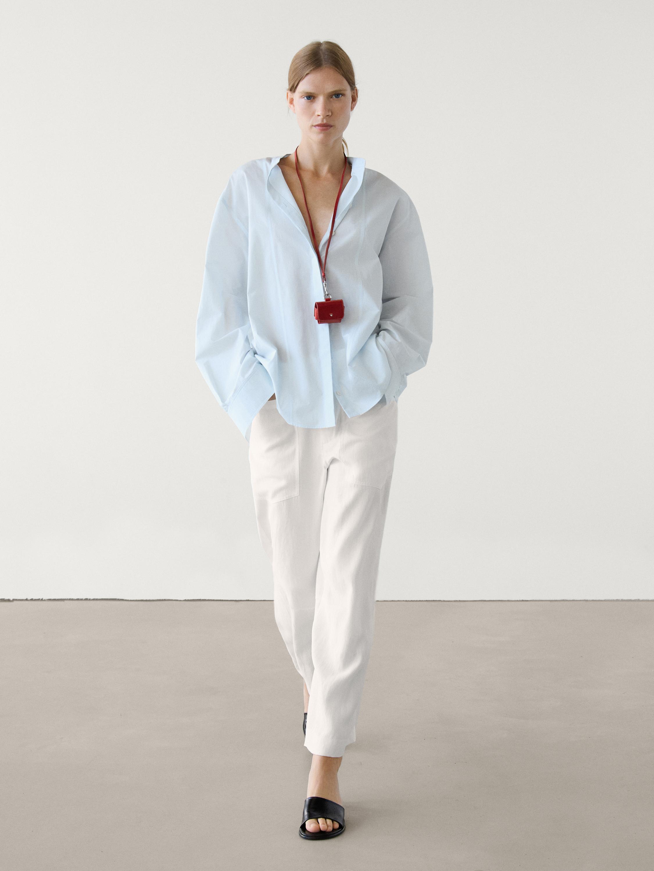 Poplin shirt with stand-up collar