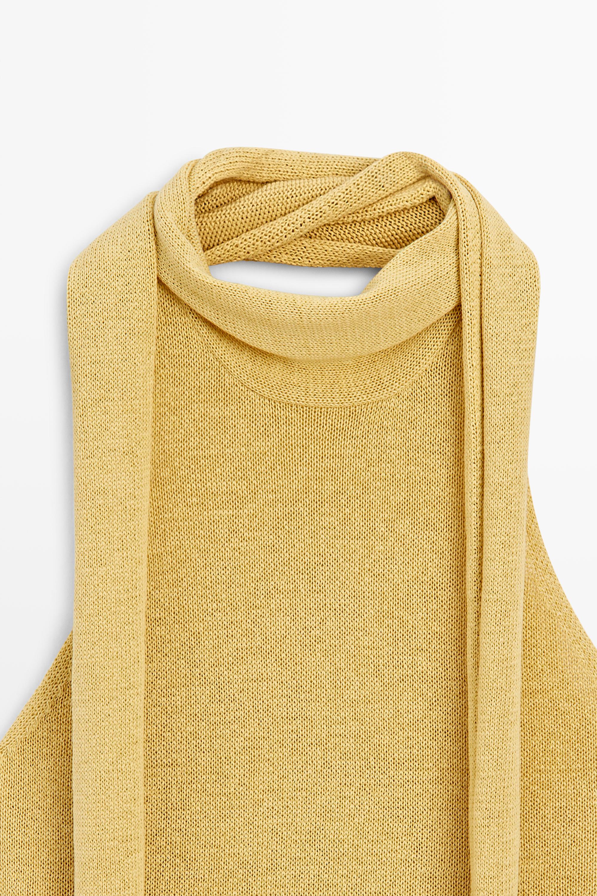 Linen blend halter top with tie detail — LIME