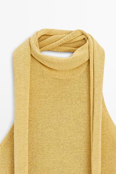 Linen blend halter top with tie detail — LIME 9
