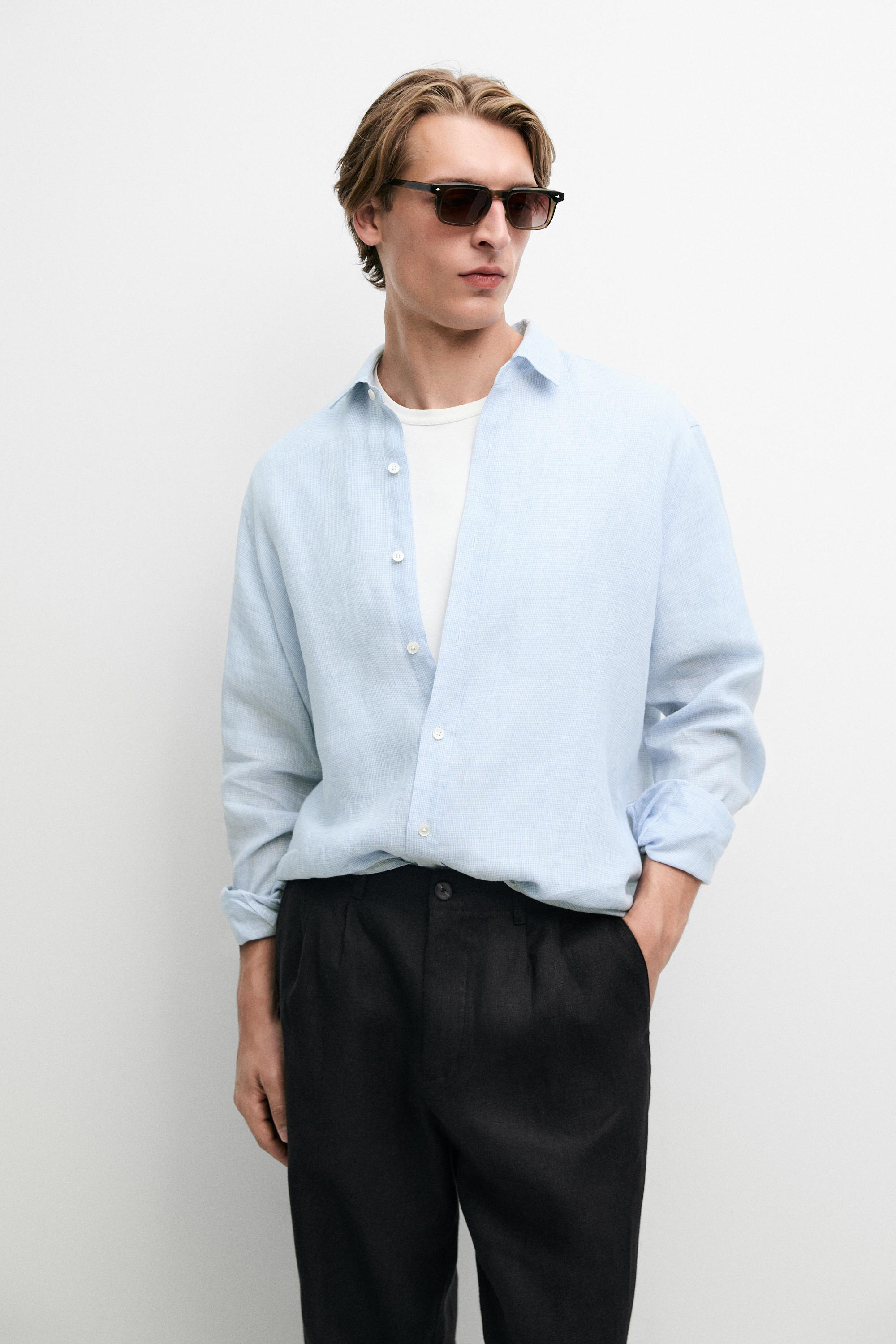 Massimo Dutti %100 keten regular fit kareli gömlek