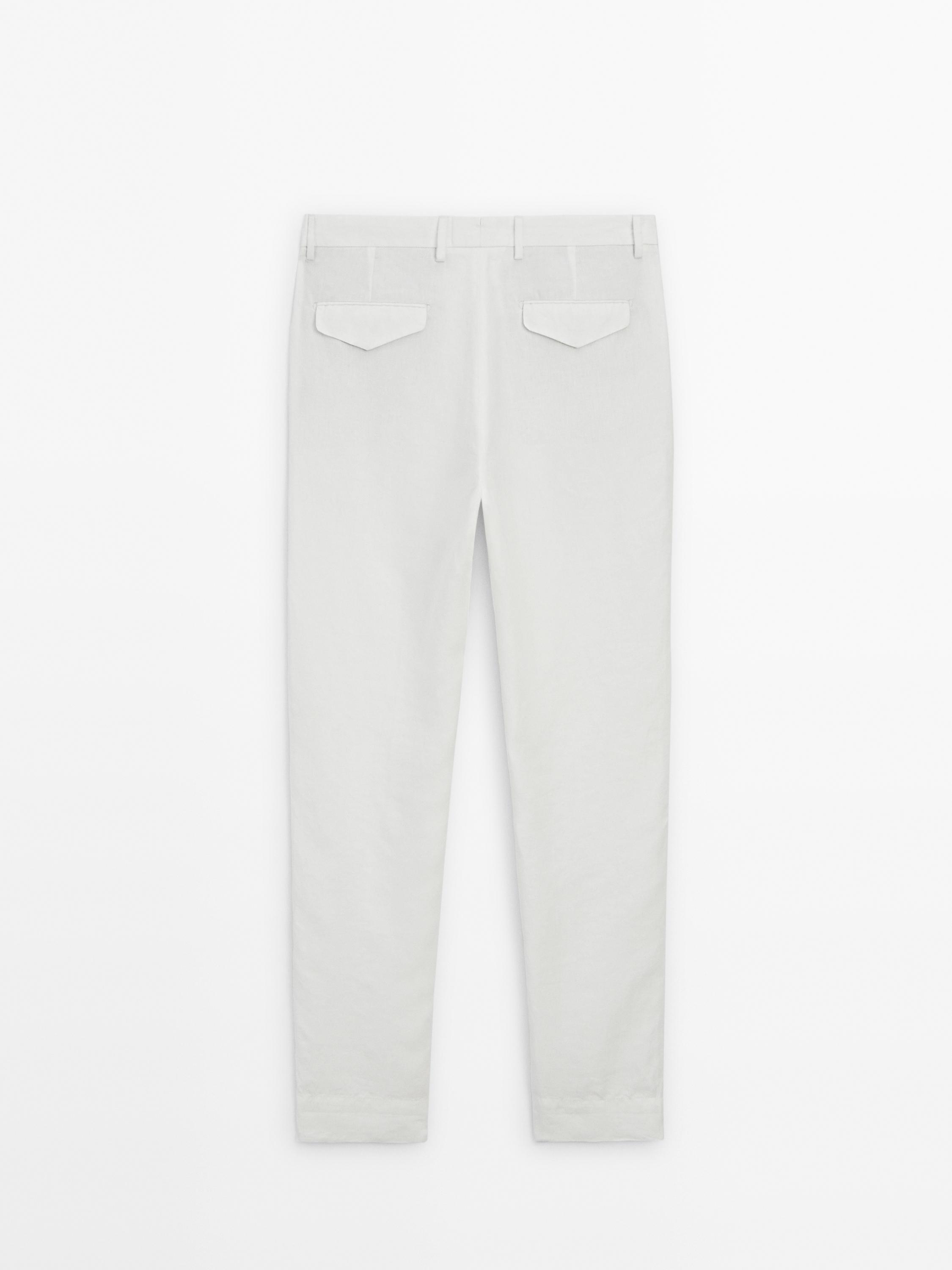 100% linen tapered fit trousers