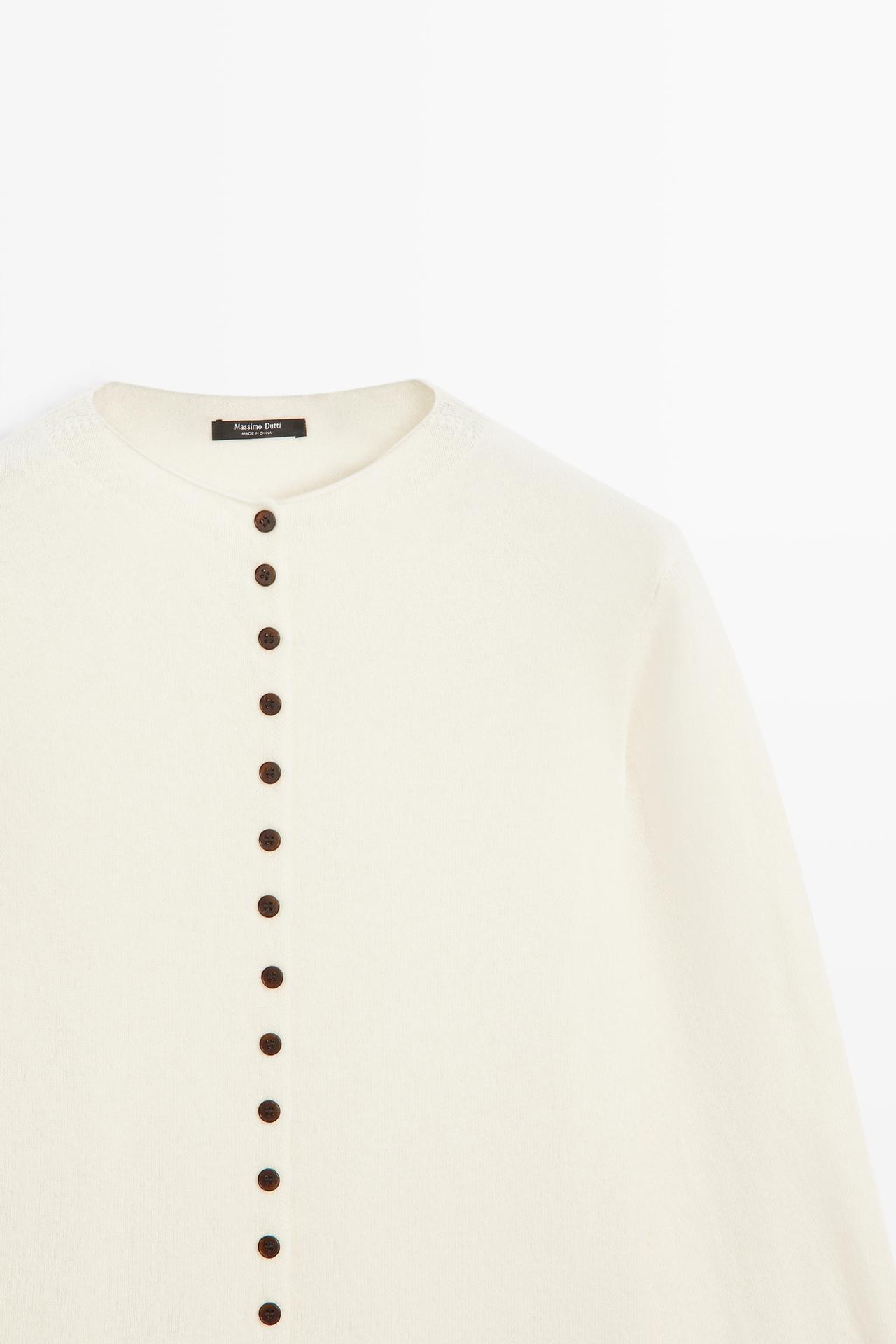 Wool-blend knit cardigan with buttons — CREAM