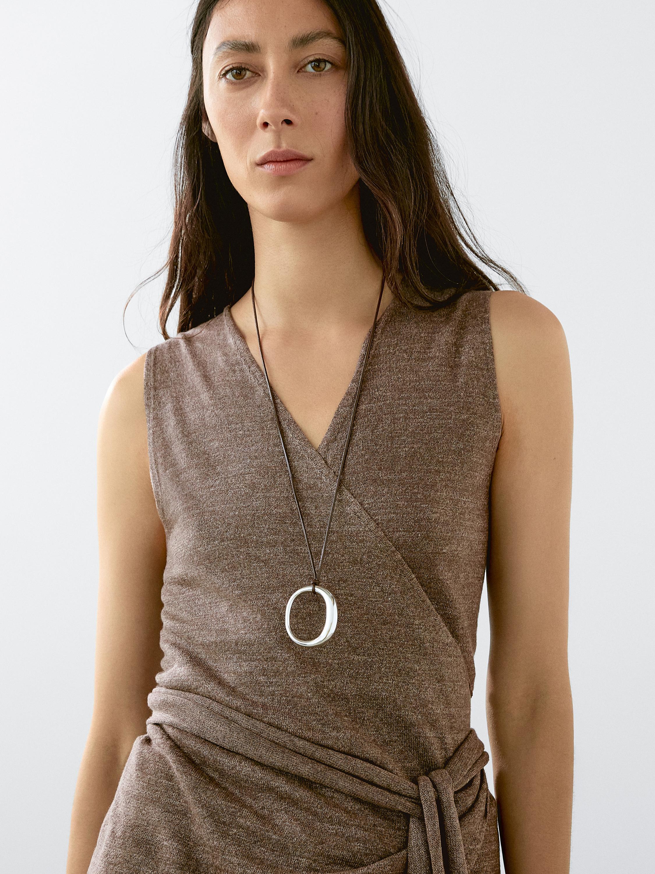 Linen blend knit crossover top