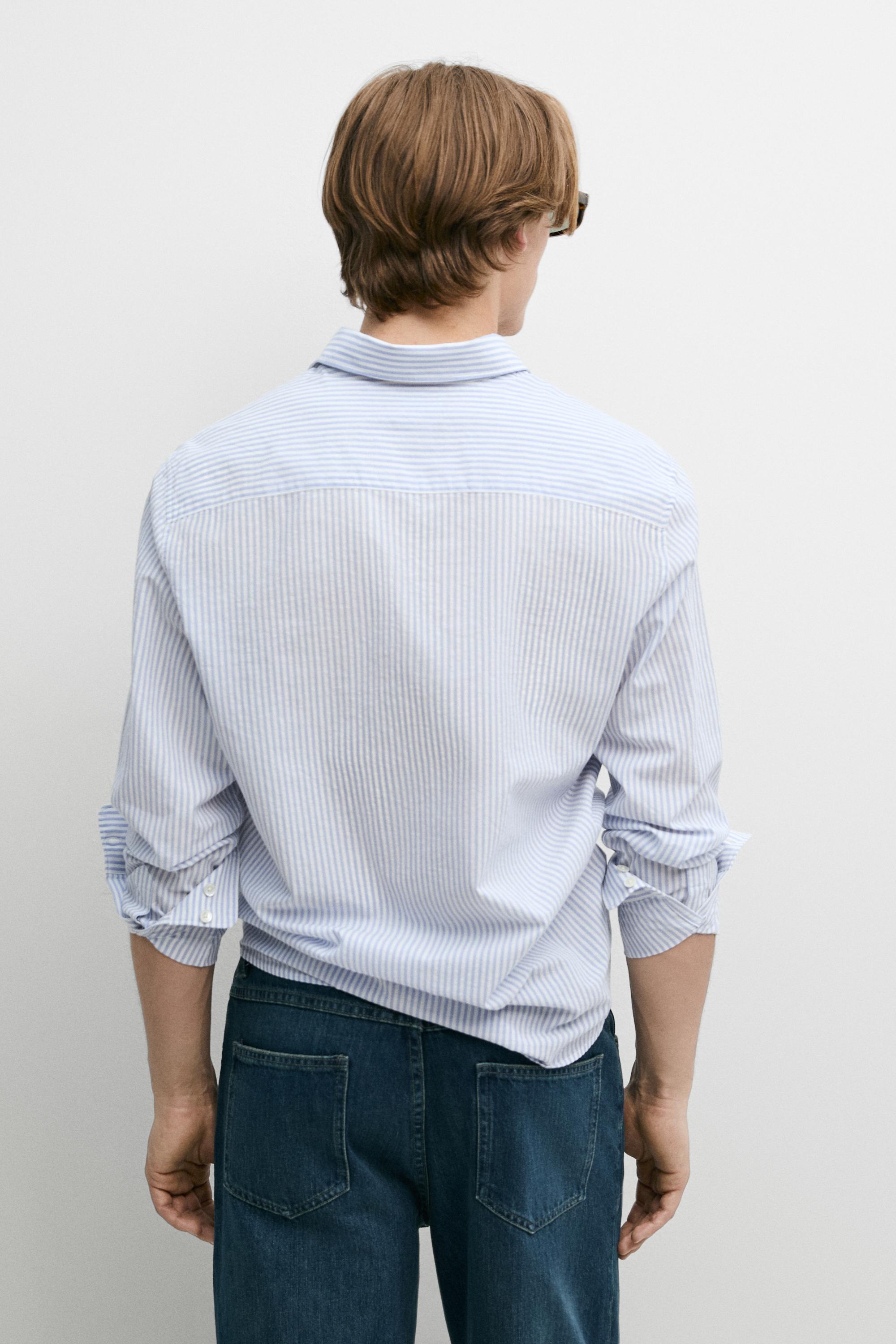 100% cotton regular fit striped shirt — BLUE