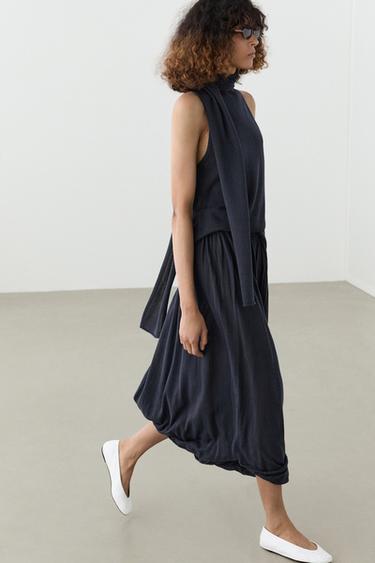 Draped balloon midi skirt — NAVY BLUE 8