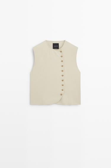 Flowing vest with asymmetric button closure — Beige 1