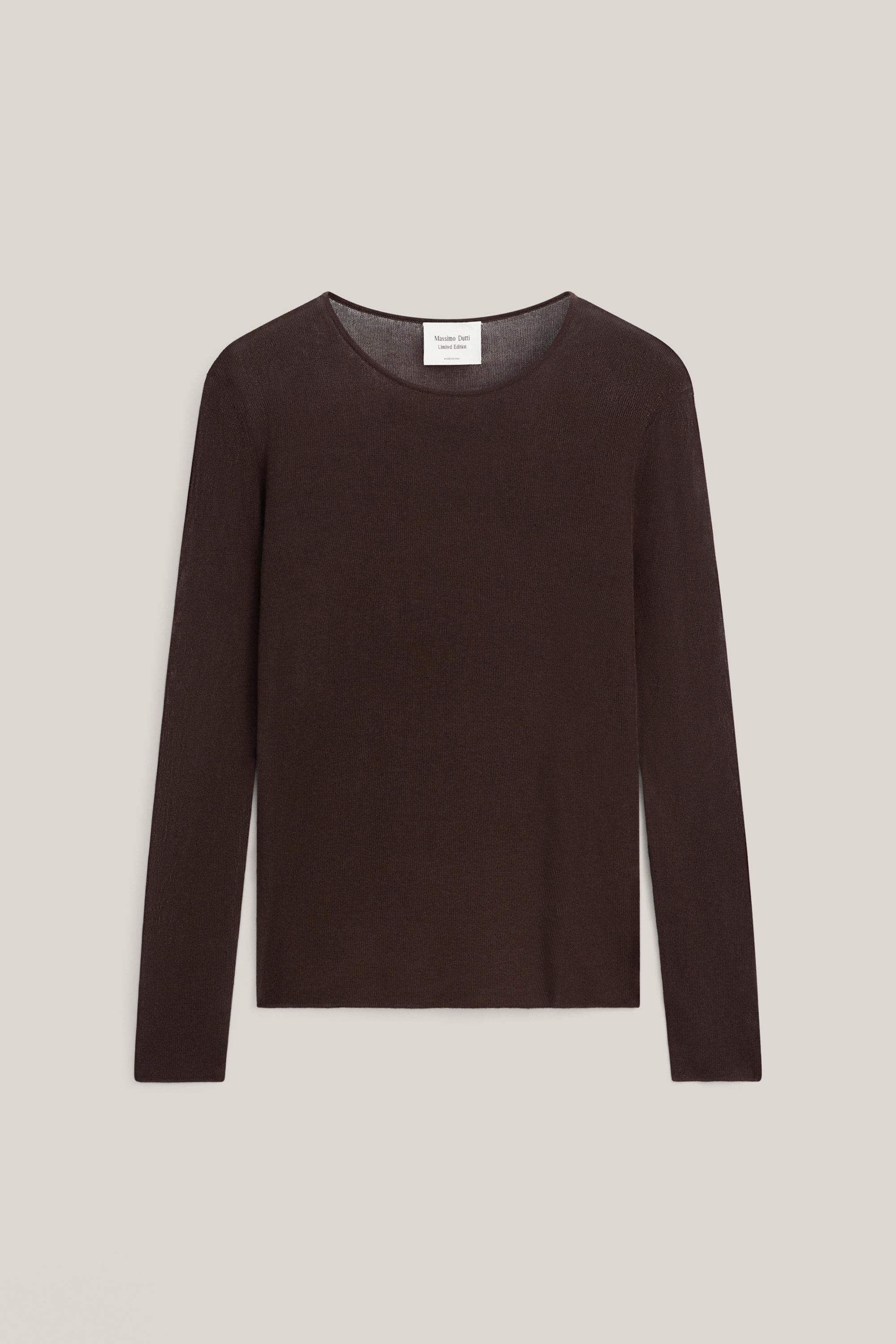 Transparent silk blend top with long sleeves - LIMITED EDITION — BROWN