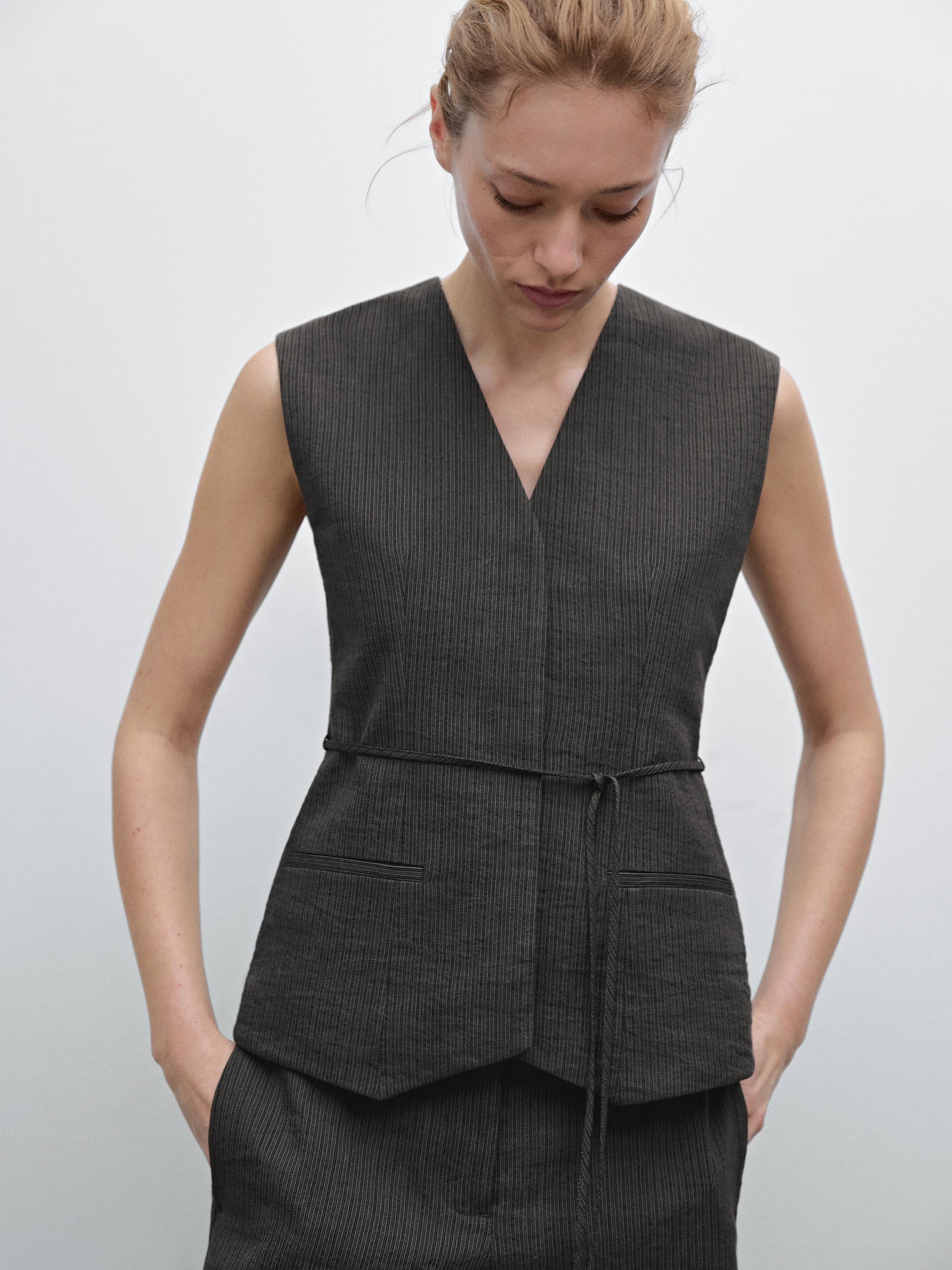 Cotton blend waistcoat with ribbon detail
