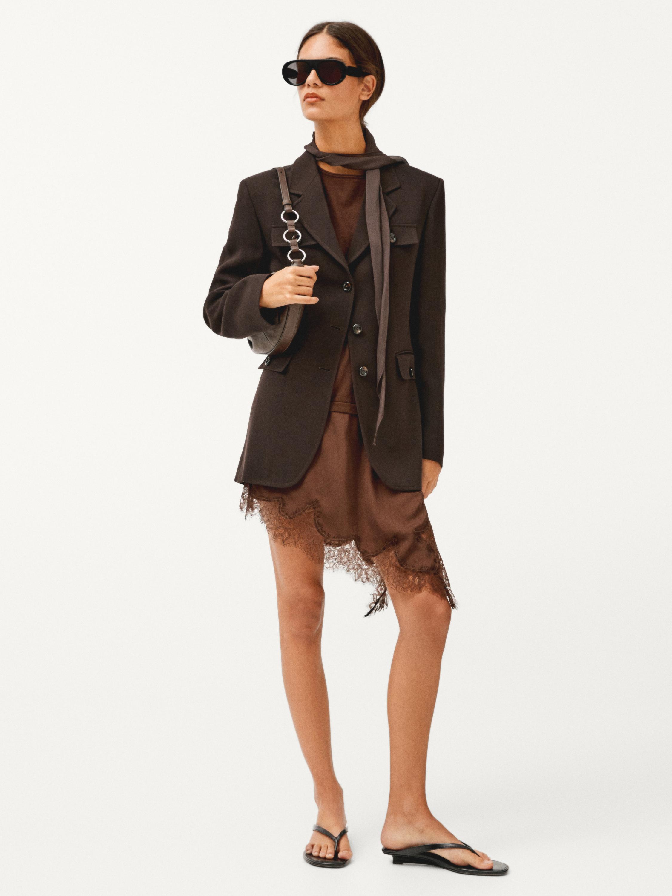 Blazer with pockets and lapel collar — Chocolate