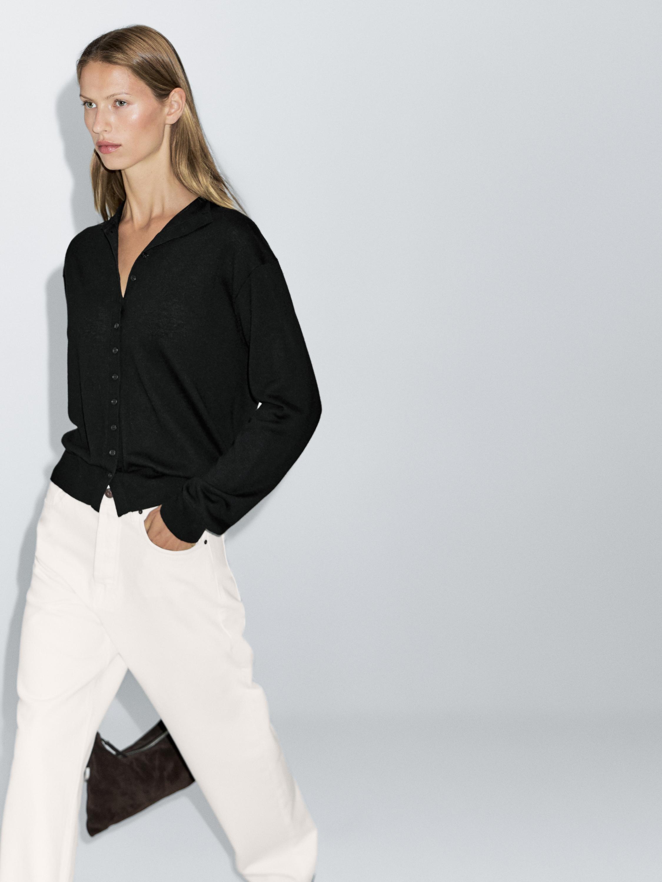 Knit cardigan with mock turtleneck