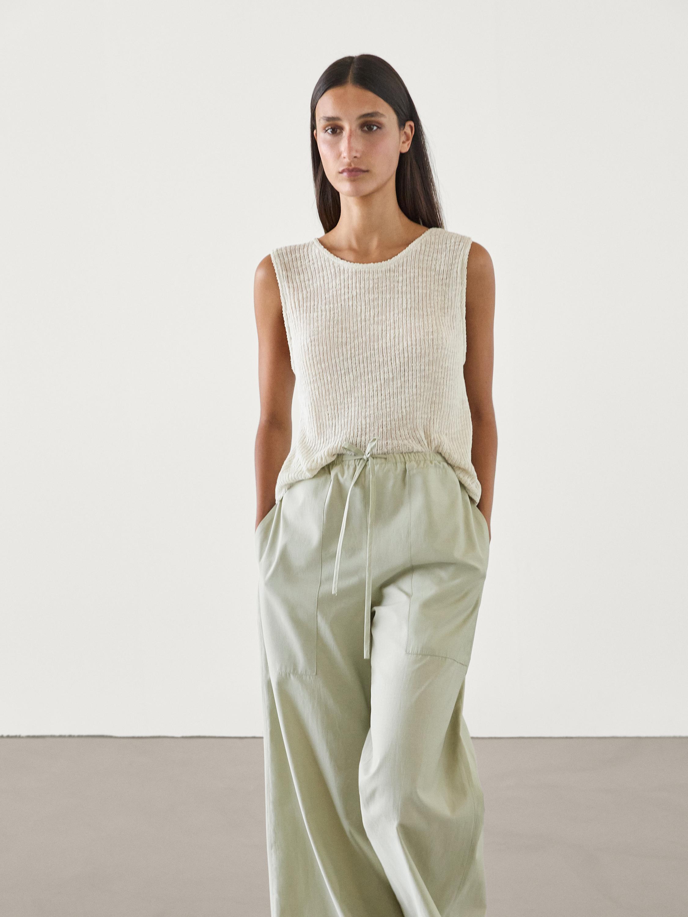 بنطلون بوبلين بقصة رياضية وأربطة