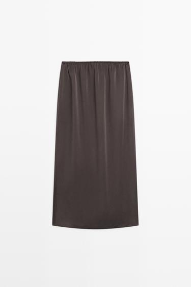 100% silk straight midi skirt — DARK GREY 2