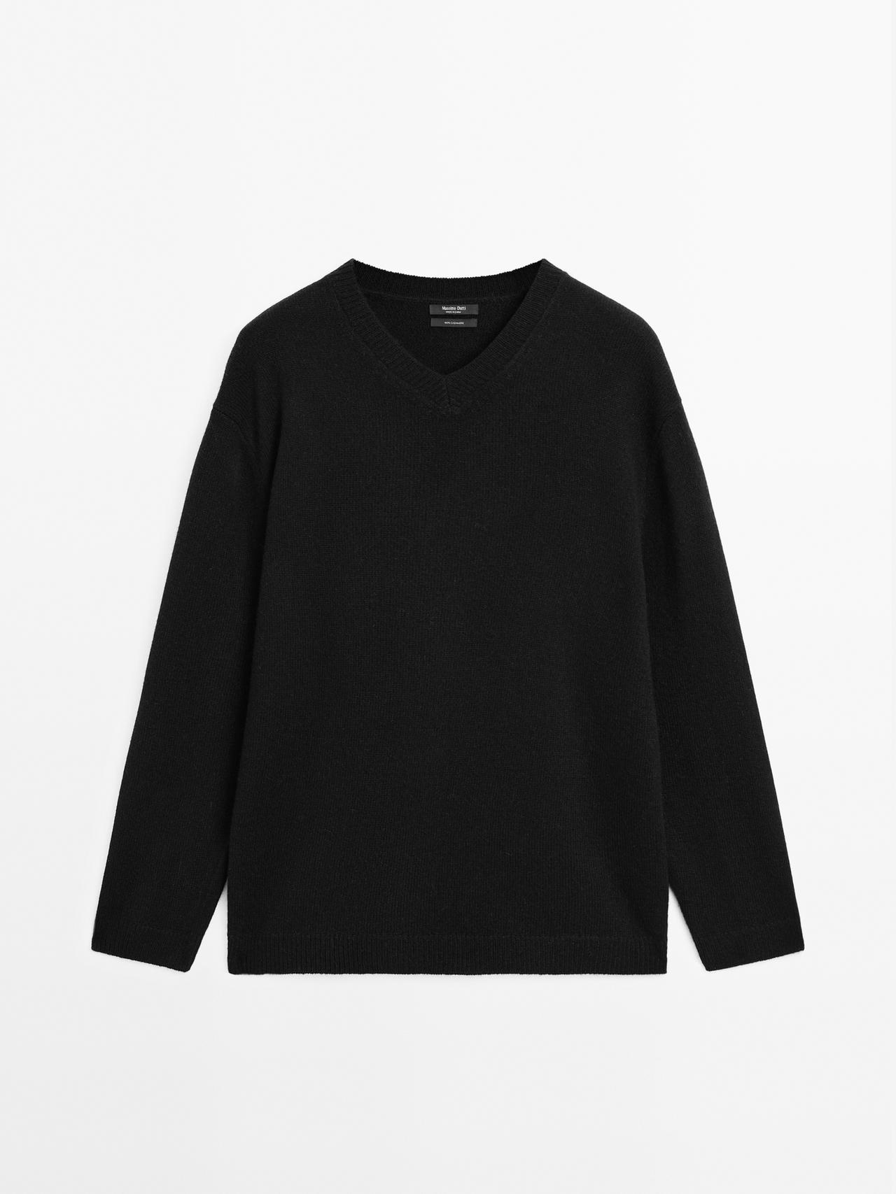 Massimo Dutti - Dame - Oversize Trøje I 100 % Kashmir Med V-Udskæring - Sort - L