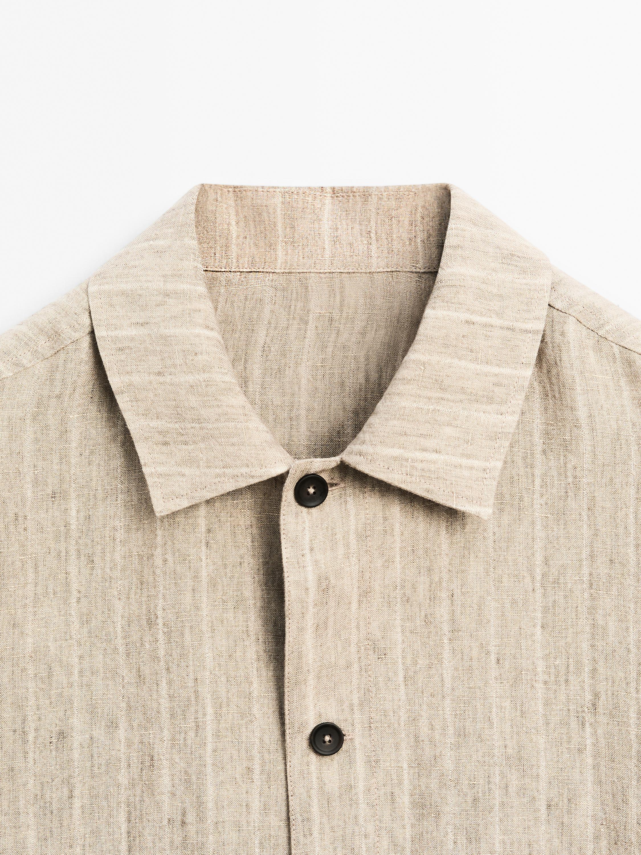 Kemeja luar linen 100% bergaris