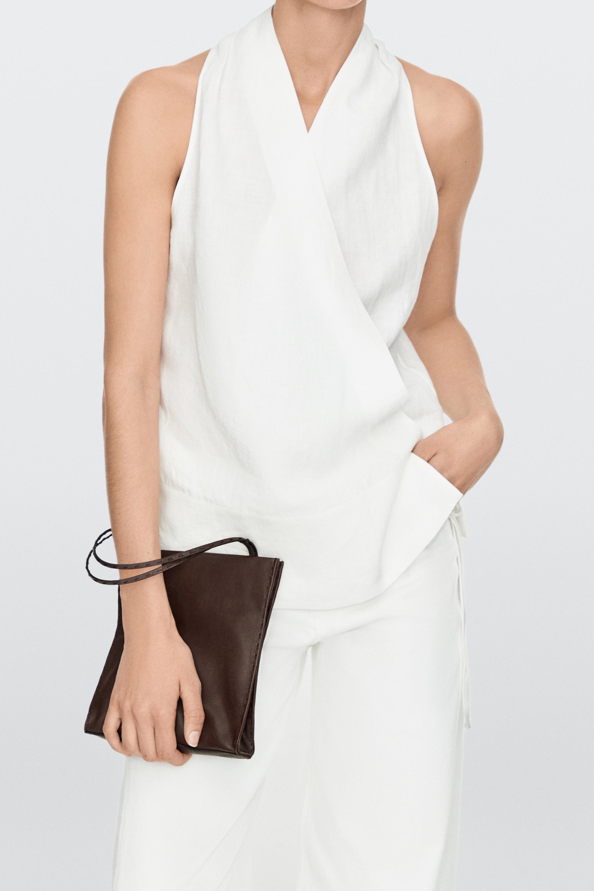 Nappa leather double compartment bag — BROWN