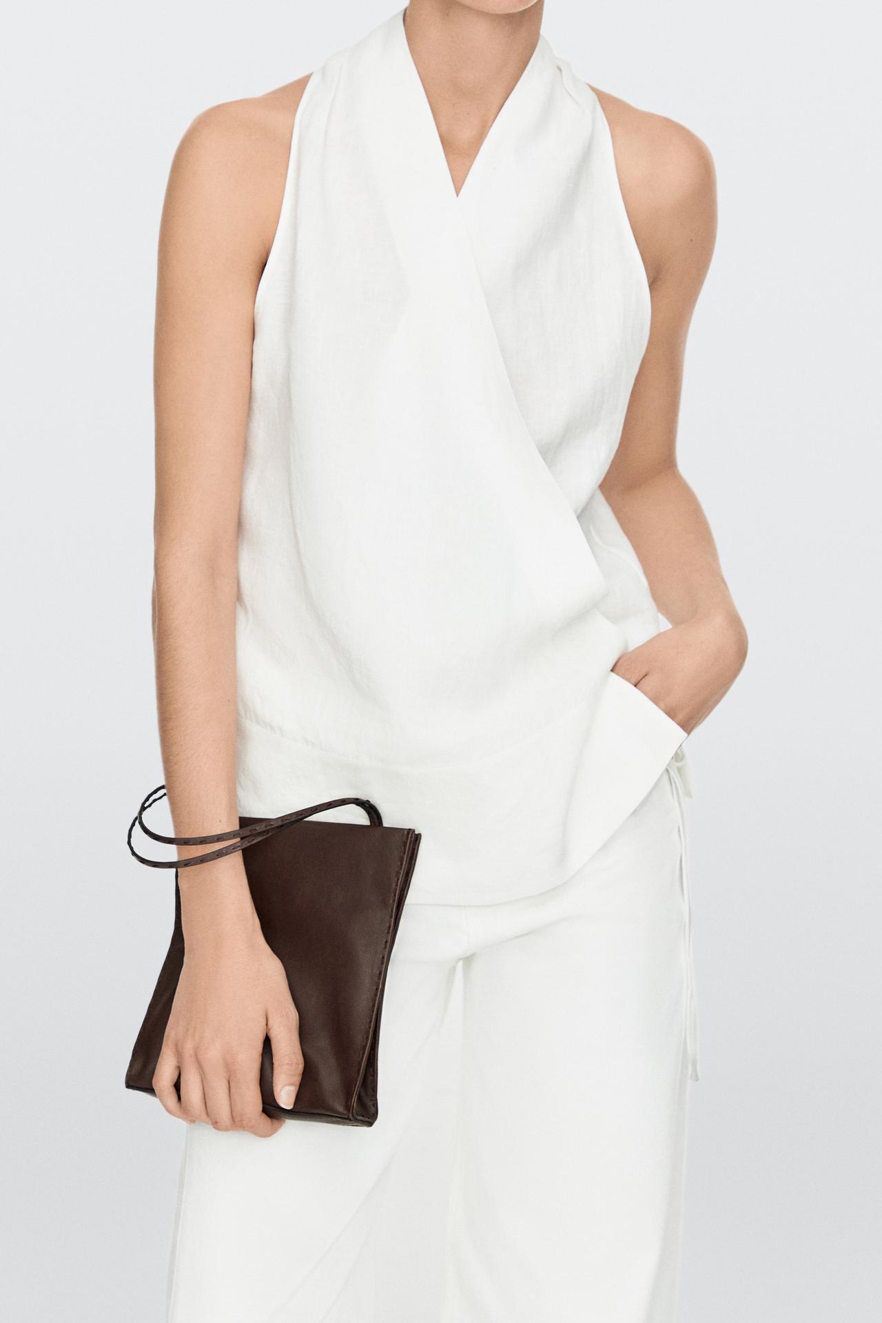 Nappa leather double compartment bag — BROWN