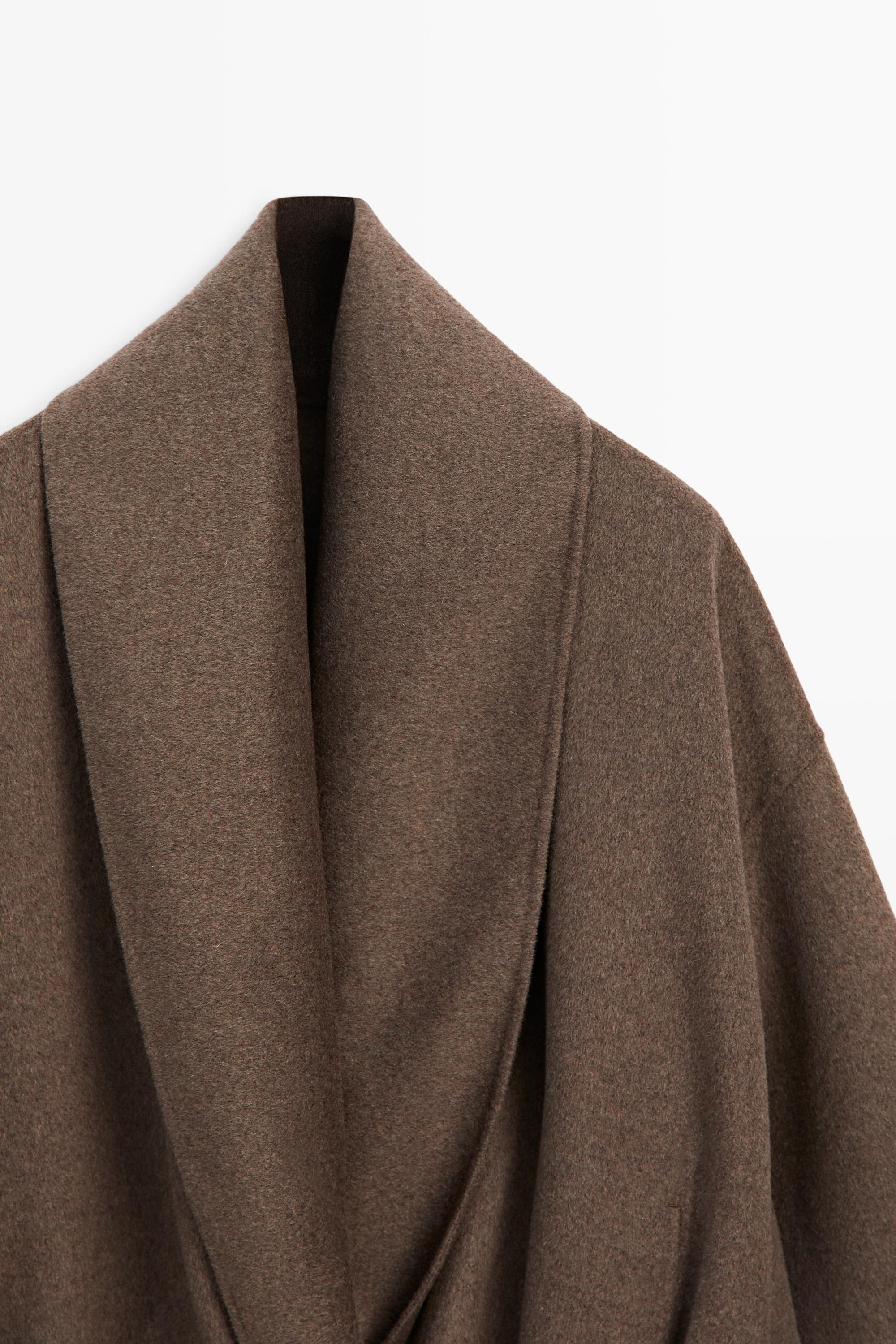 Wrap-style melange wool blend jacket — MOLE BROWN