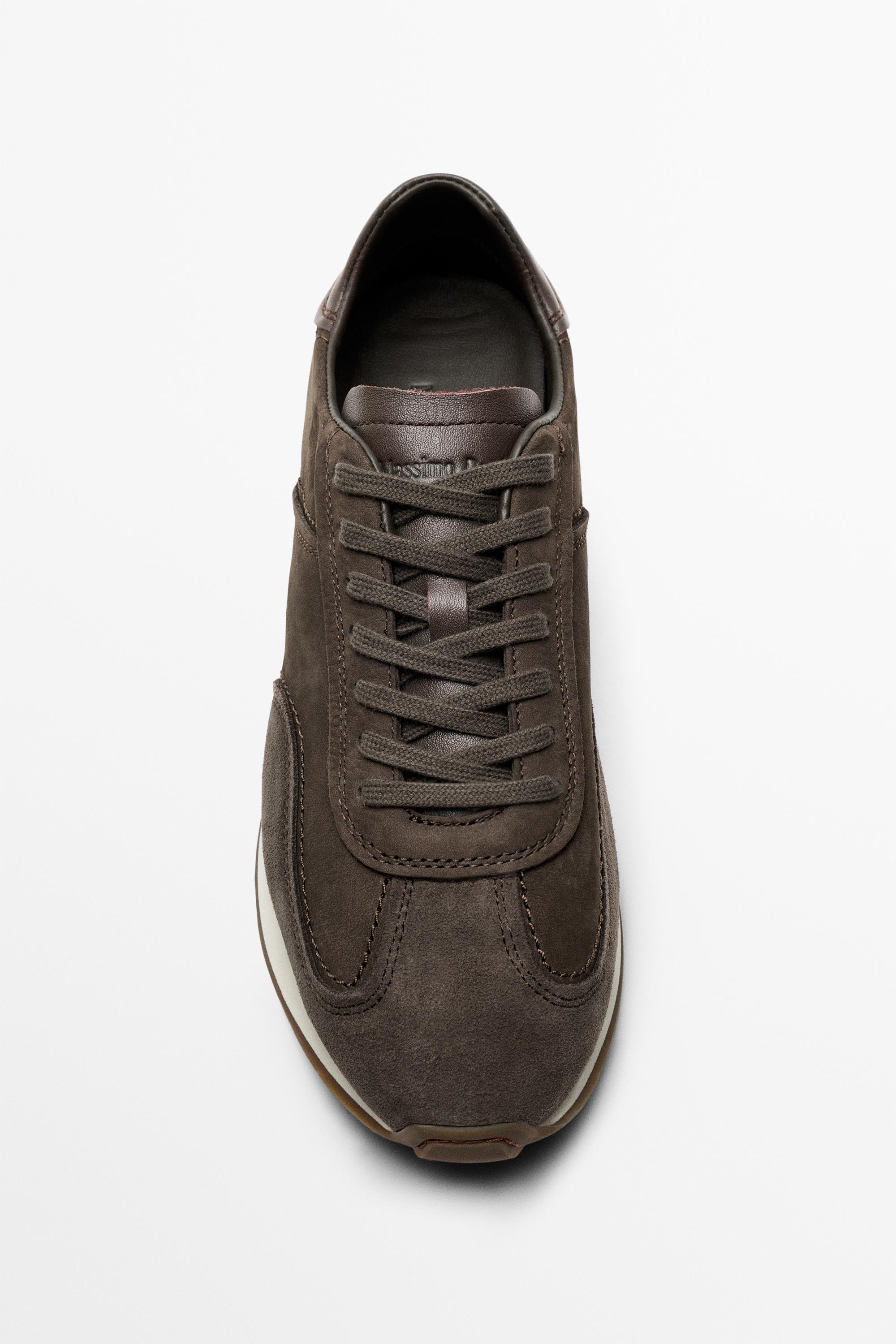 Milled nappa leather sneaker — BROWN