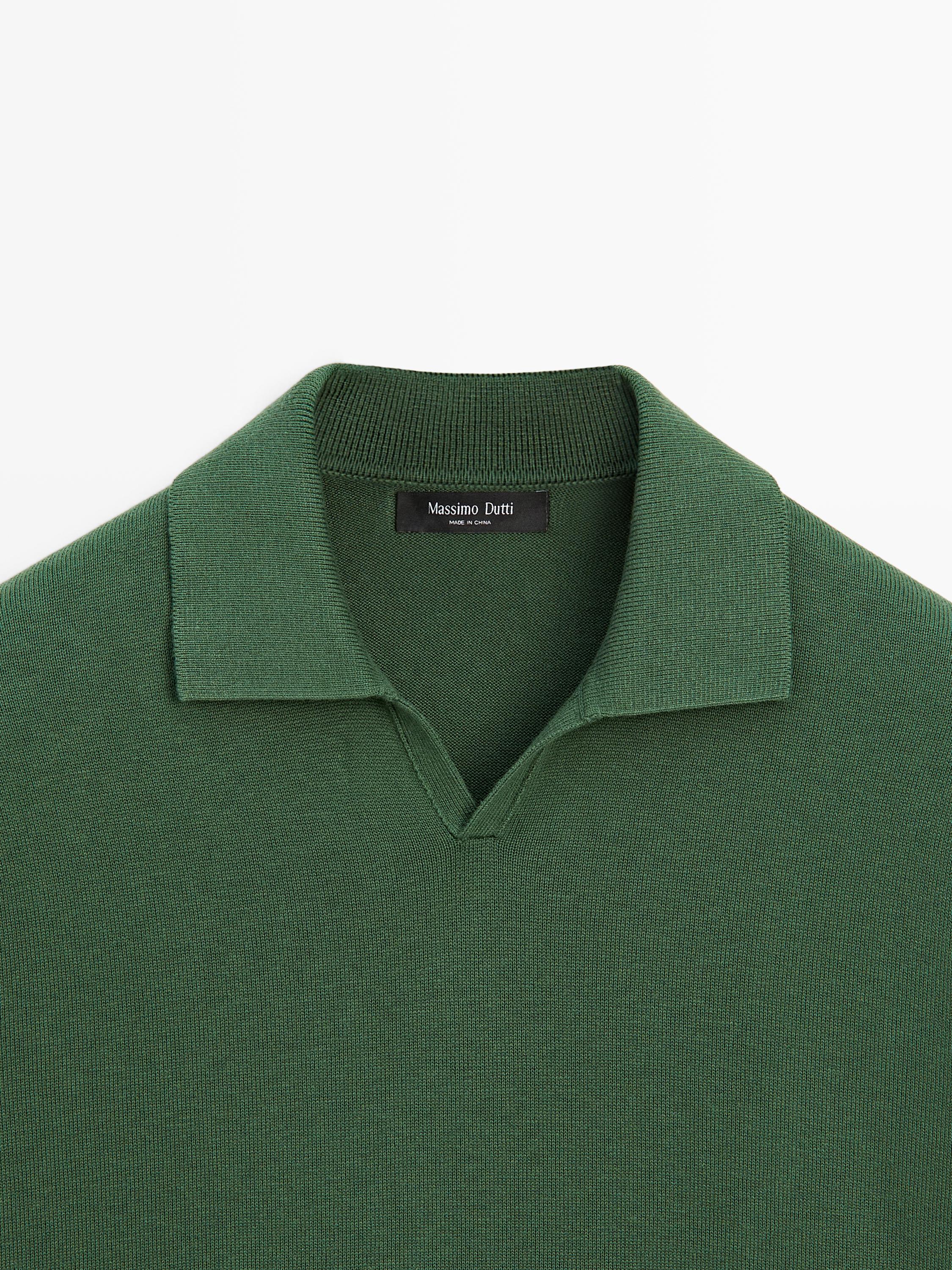 Cotton blend knit polo sweater — DUCK GREEN