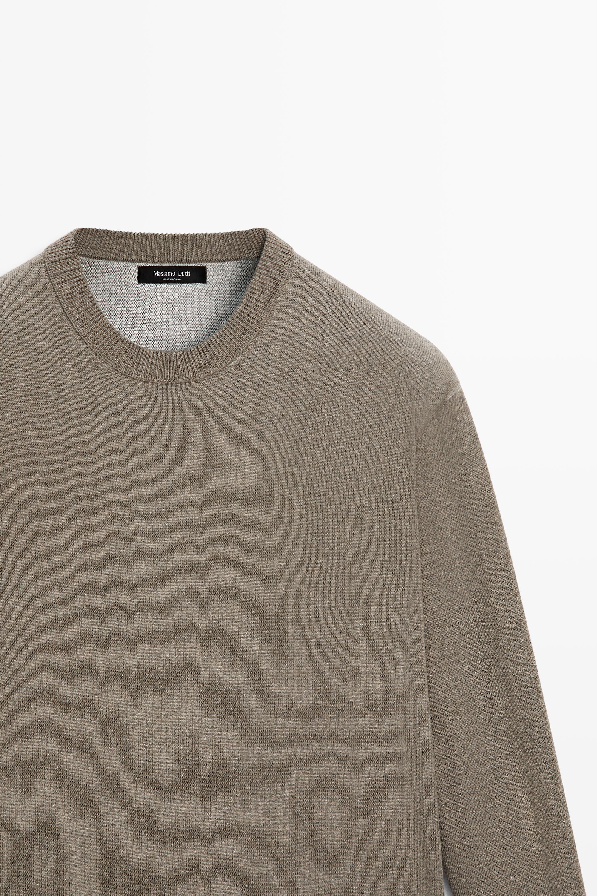 Cotton blend knit sweater — KHAKI