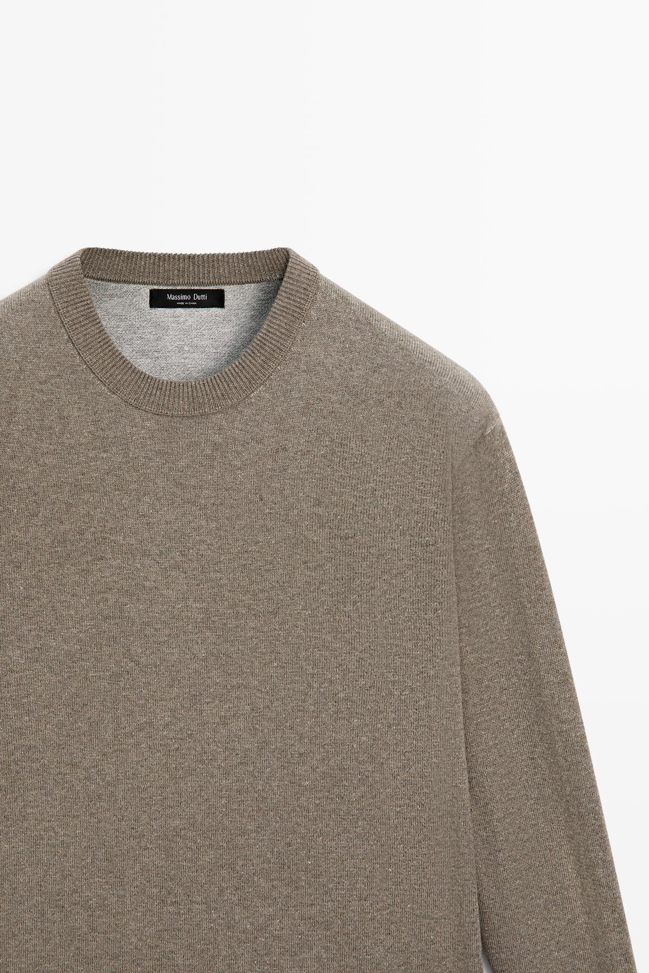 Cotton blend knit sweater — KHAKI