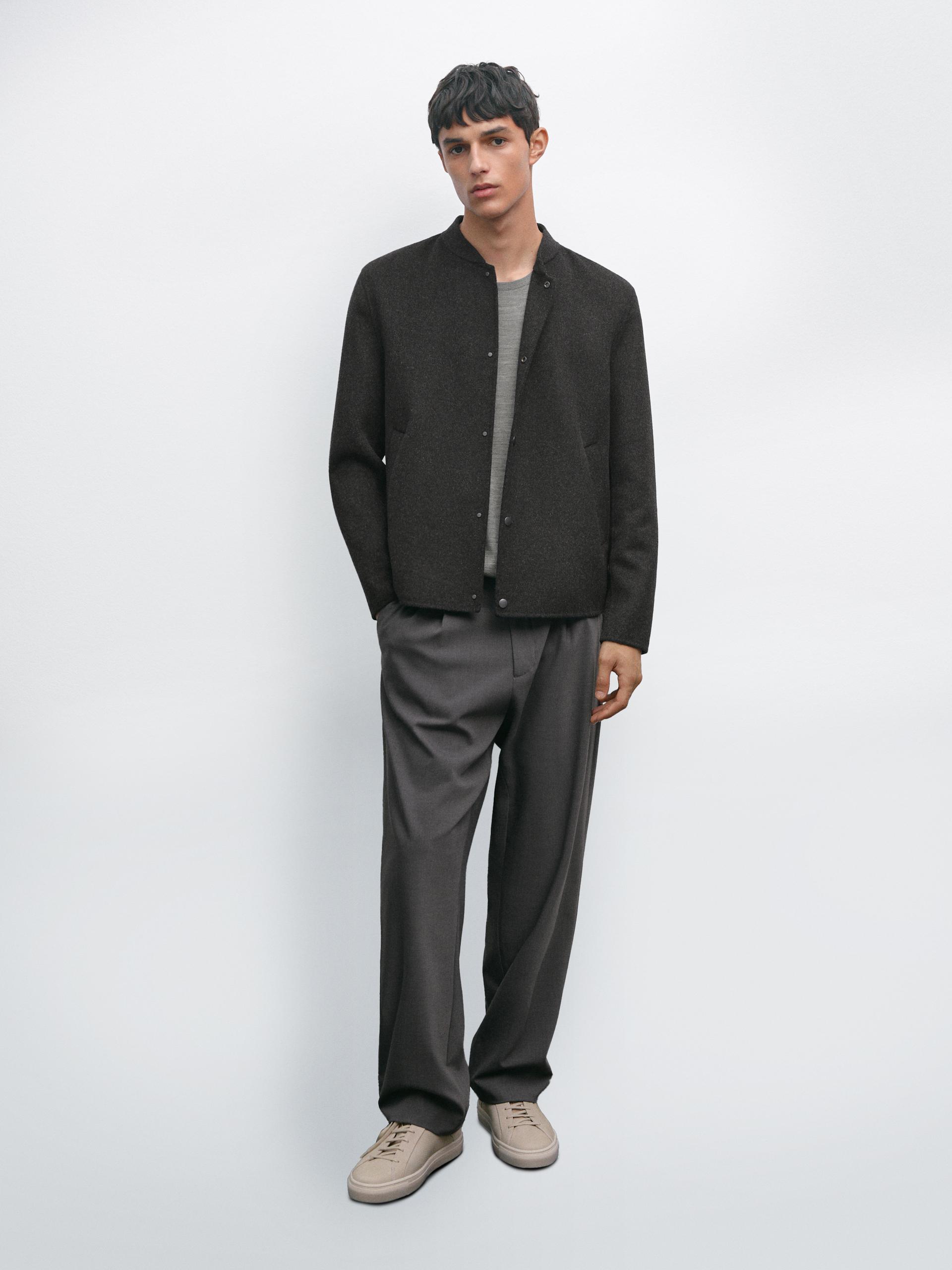 Bomber In Tessuto Doppio Misto Lana - Grigio Antracite - Xxl - Massimo Dutti - Maschile