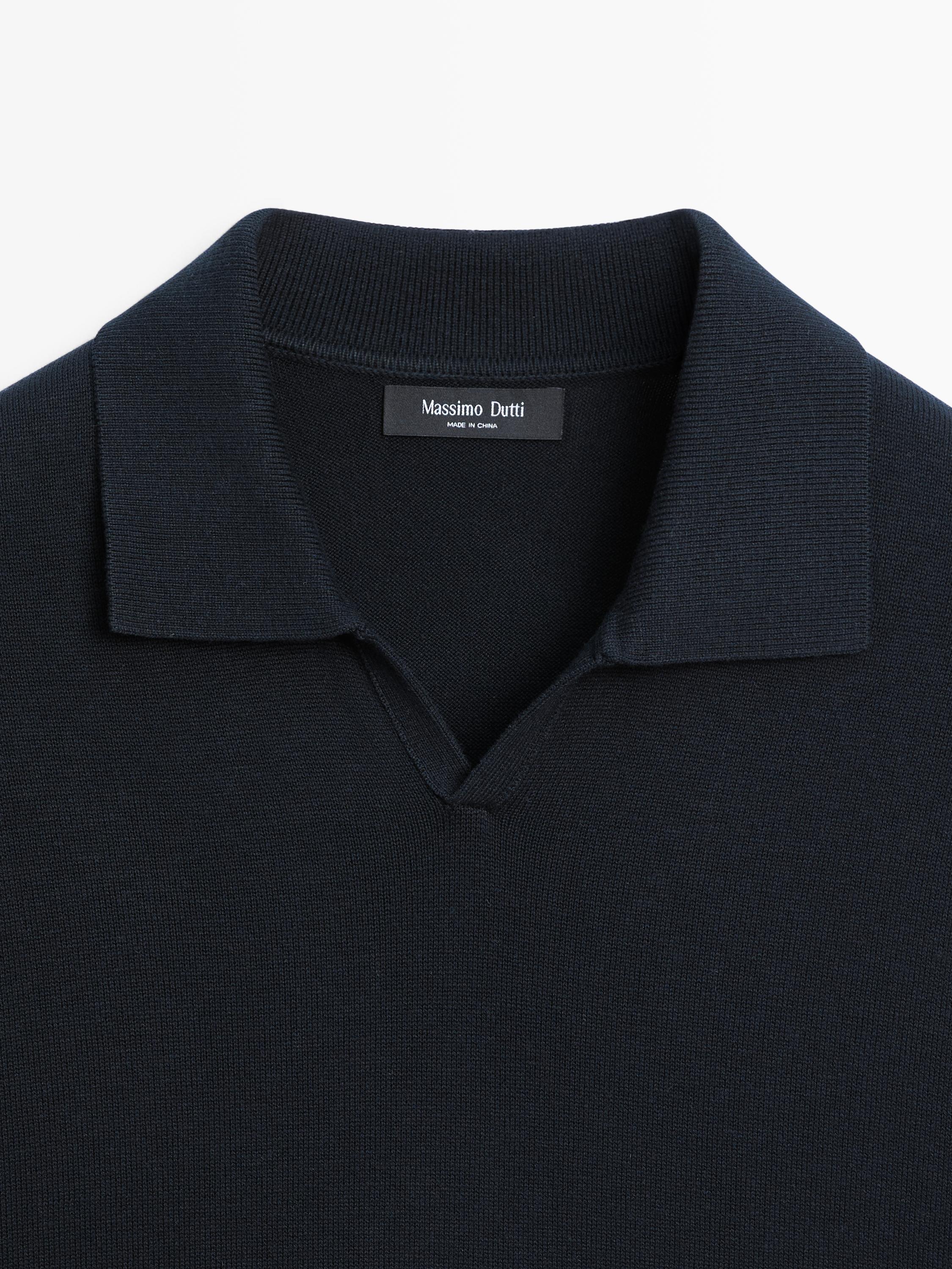 Cotton blend knit polo sweater — NAVY BLUE