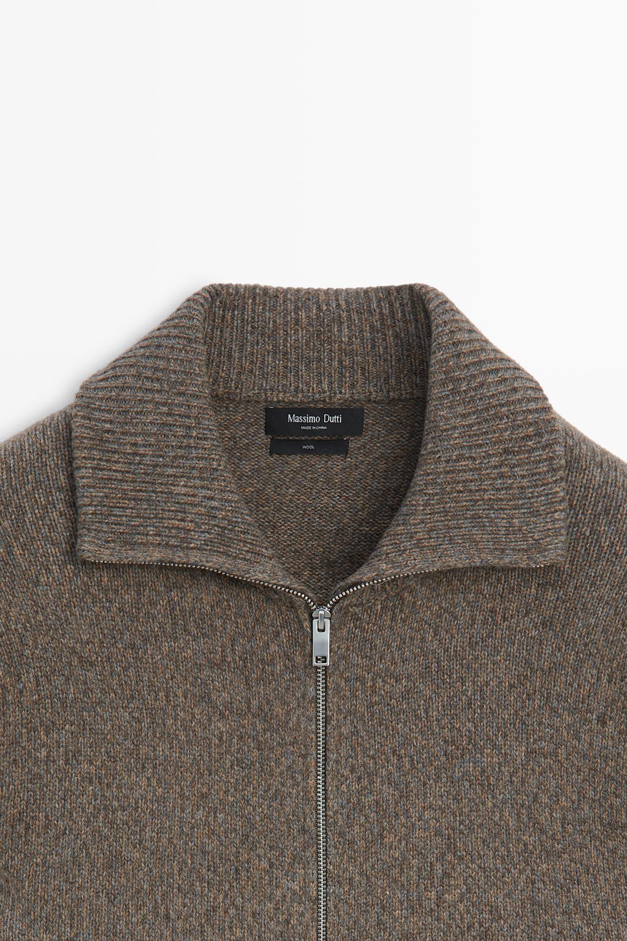 100% wool knit zip-up cardigan — MINK