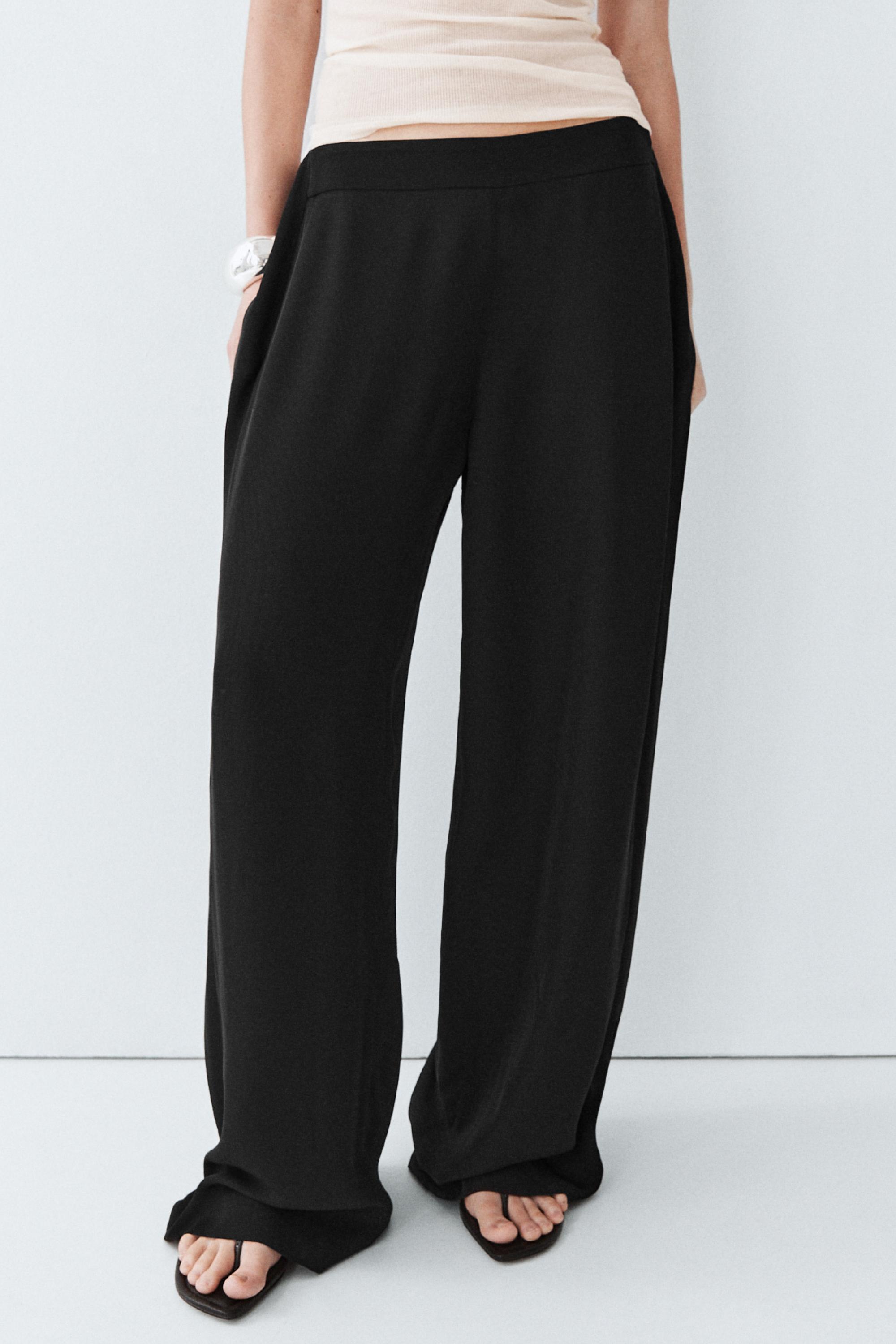 Straight-leg flowing pants — BLACK