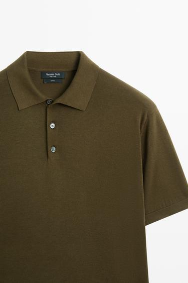 100% cotton knit polo sweater — DARK OLIVE GREEN 9