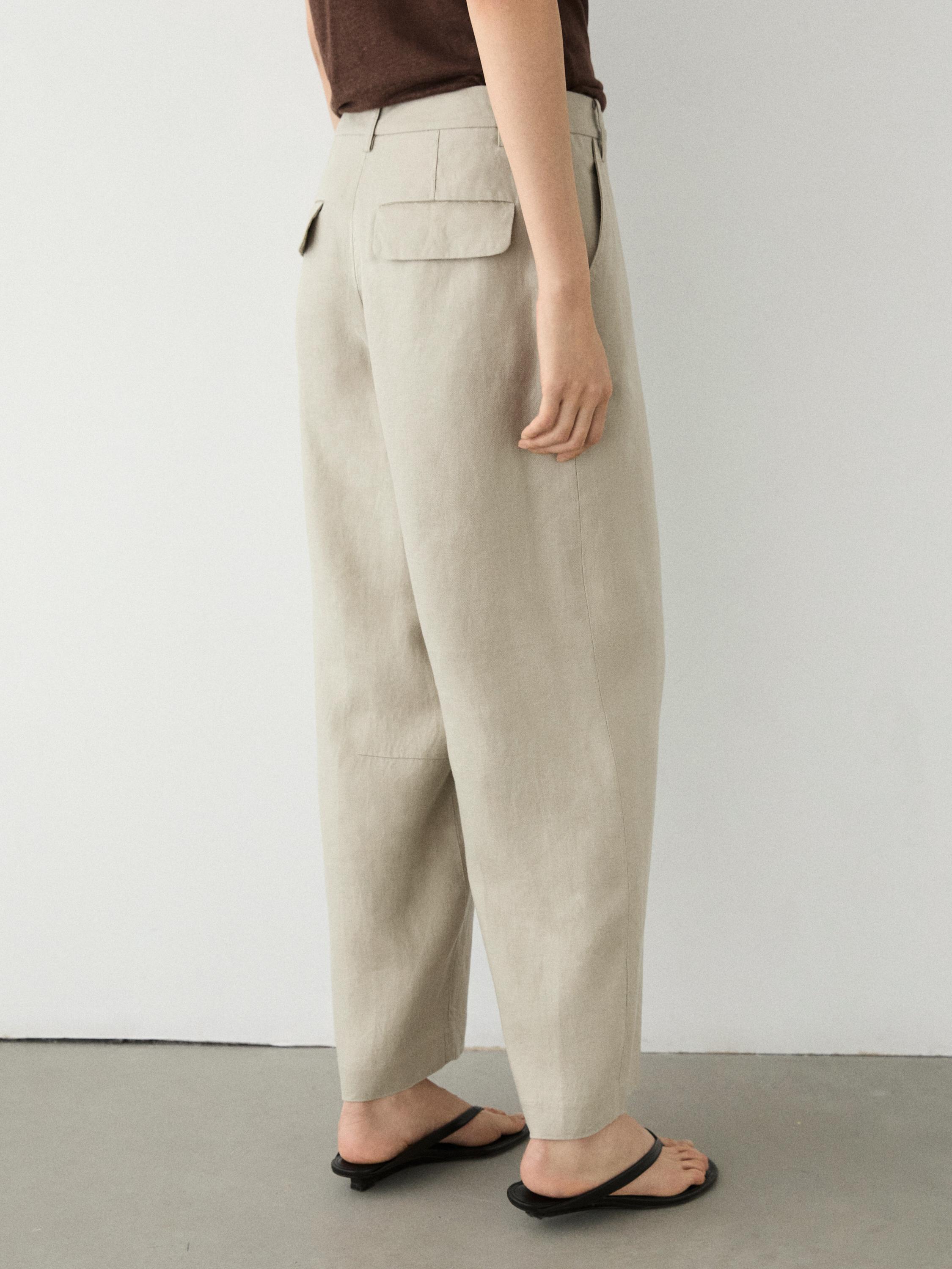 Flowing 100% linen trousers — STONE