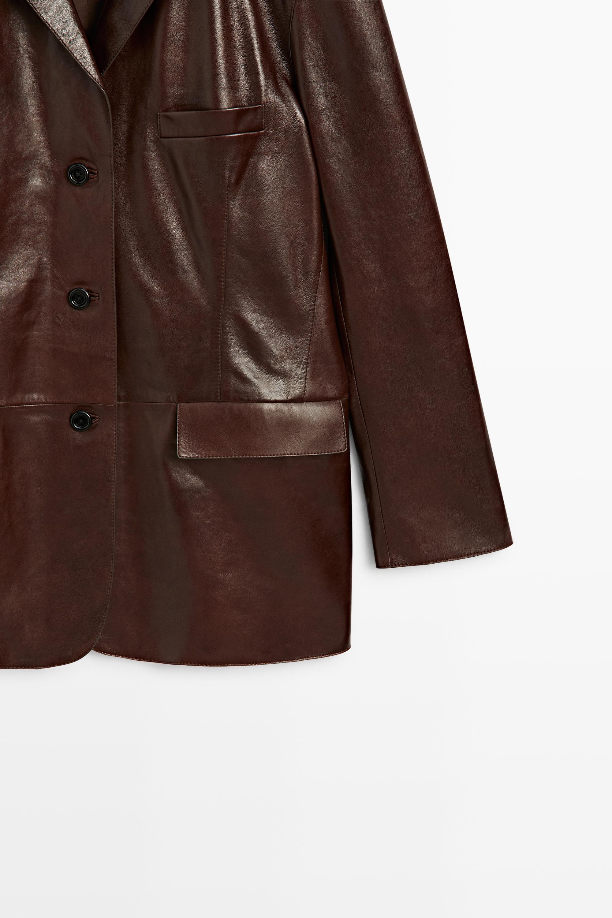 Nappa leather blazer with pocket detail — BROWN