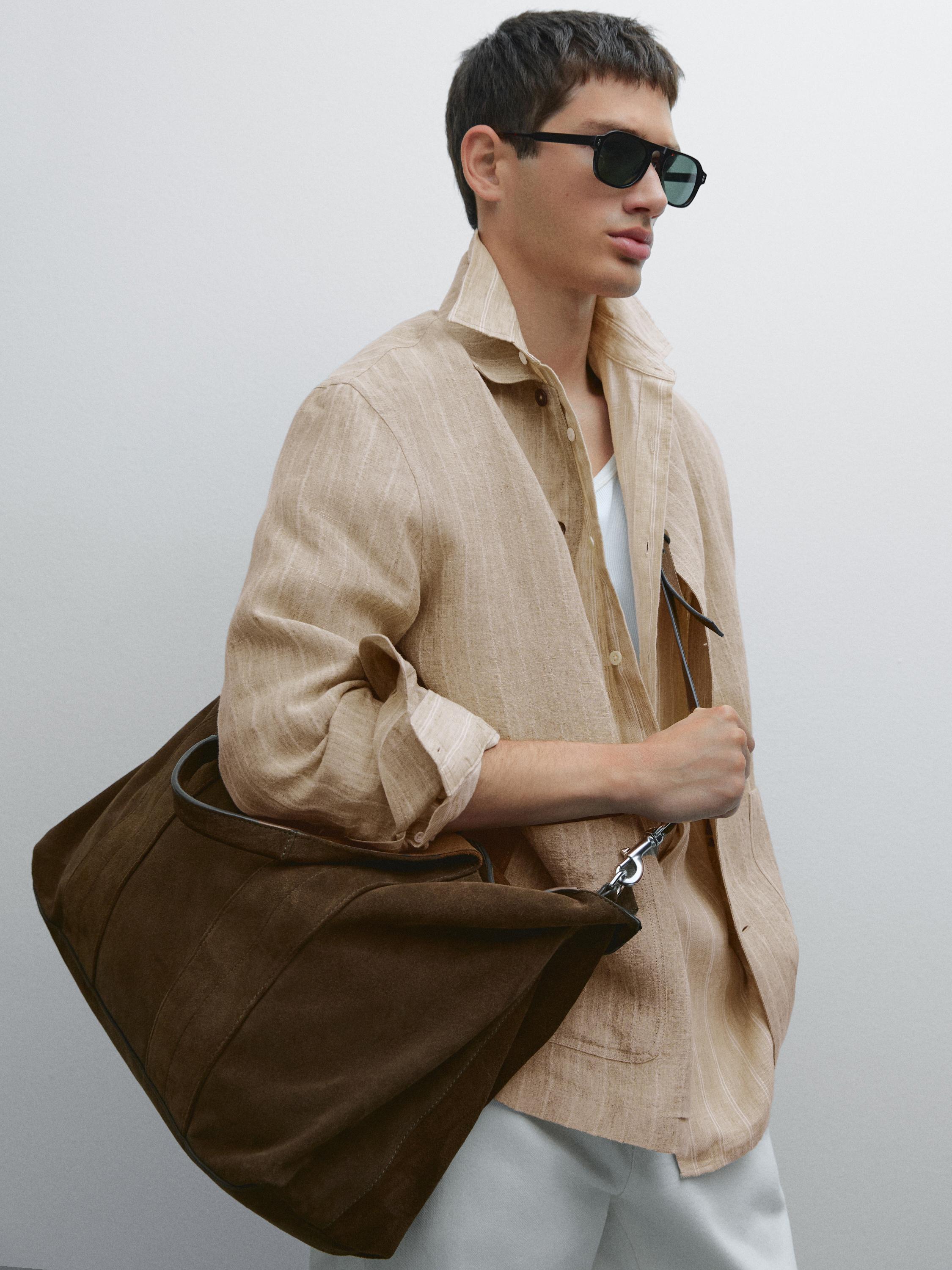 Split suede leather tote bag