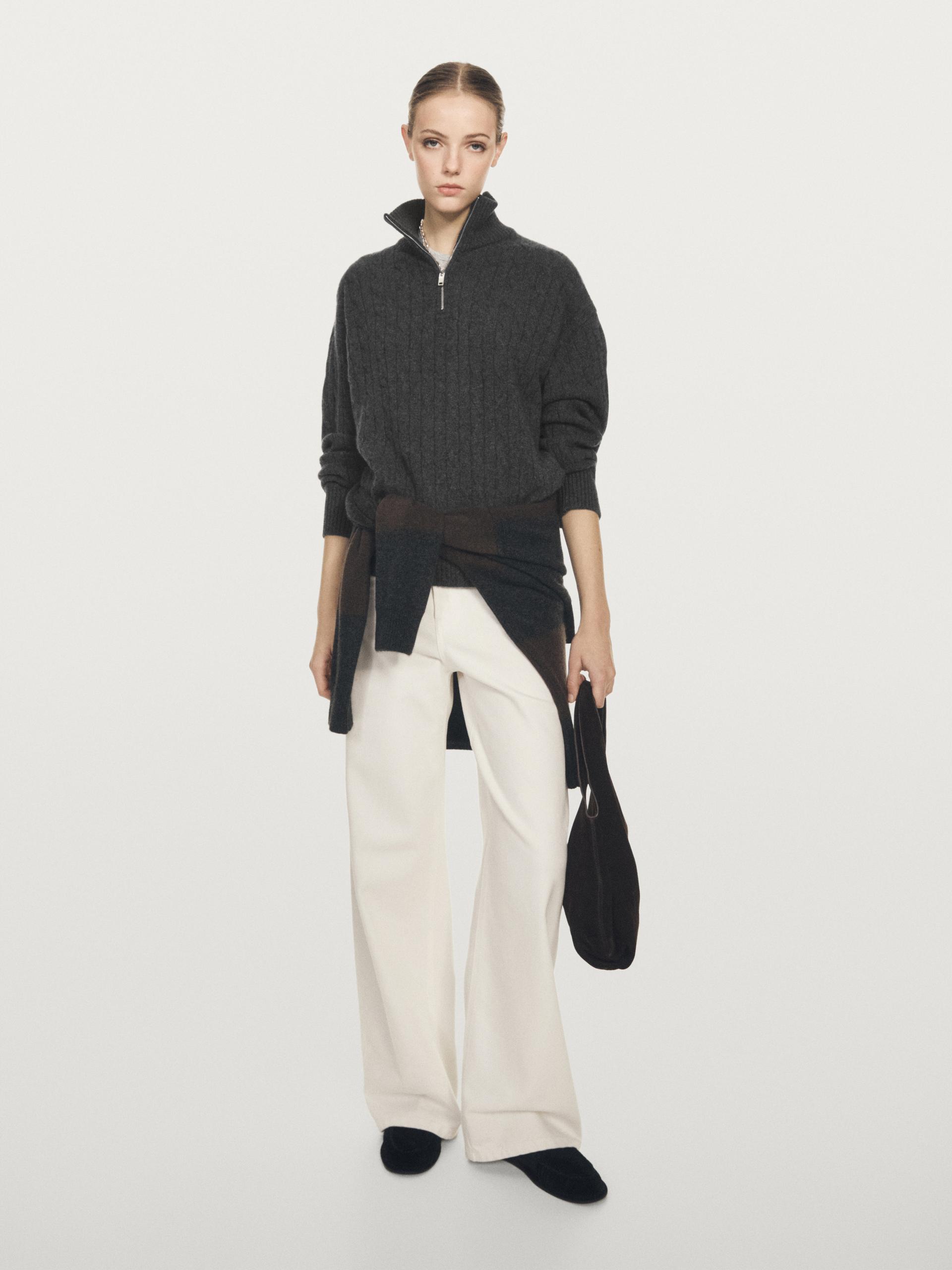 Pull Col Montant Fermeture Éclair 100 % Cachemire - Gris Moyen - Xs - Massimo Dutti - Femme