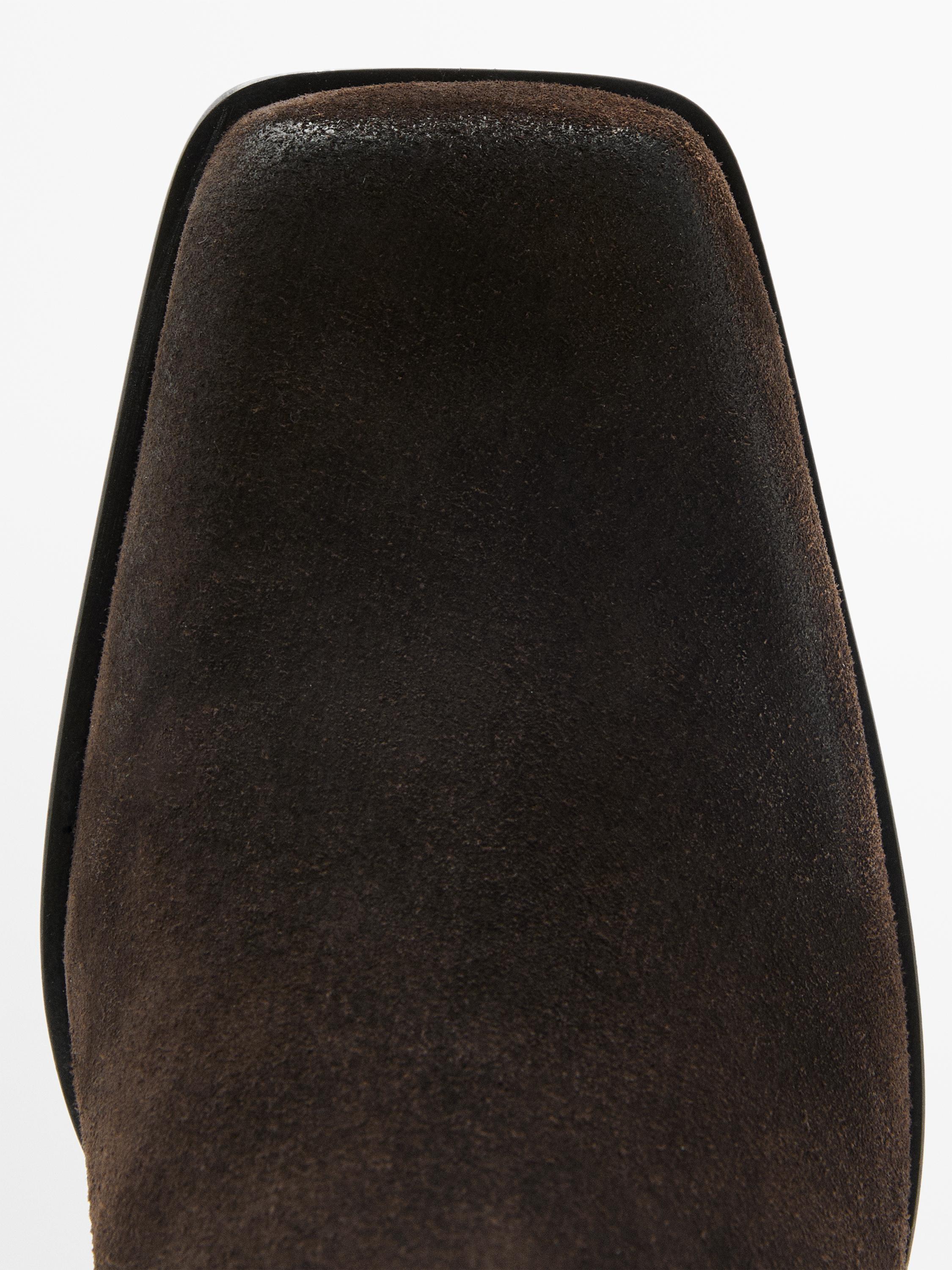 Brushed split leather ankle boots — BROWN
