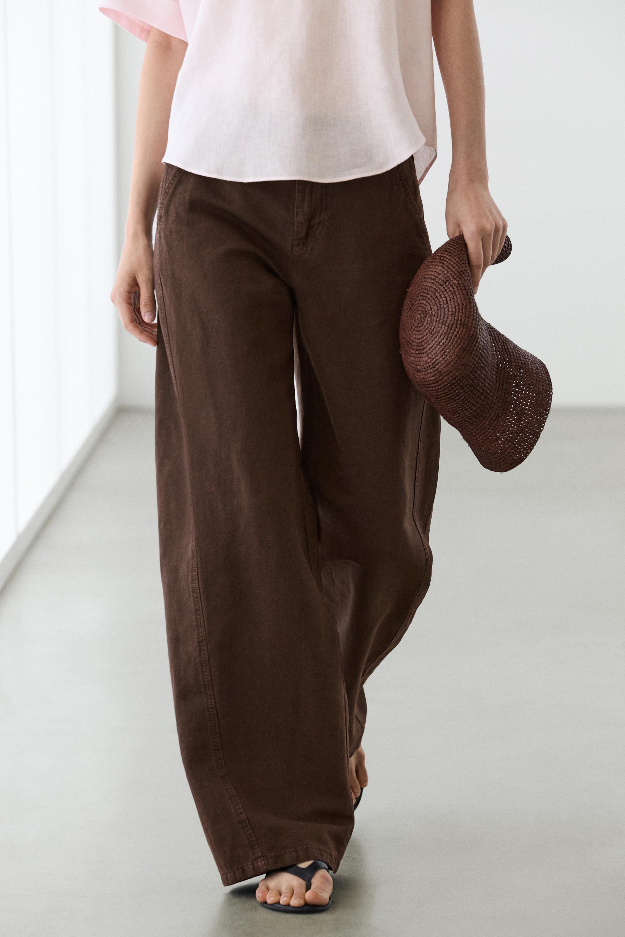 Broek van linnenmix met stras