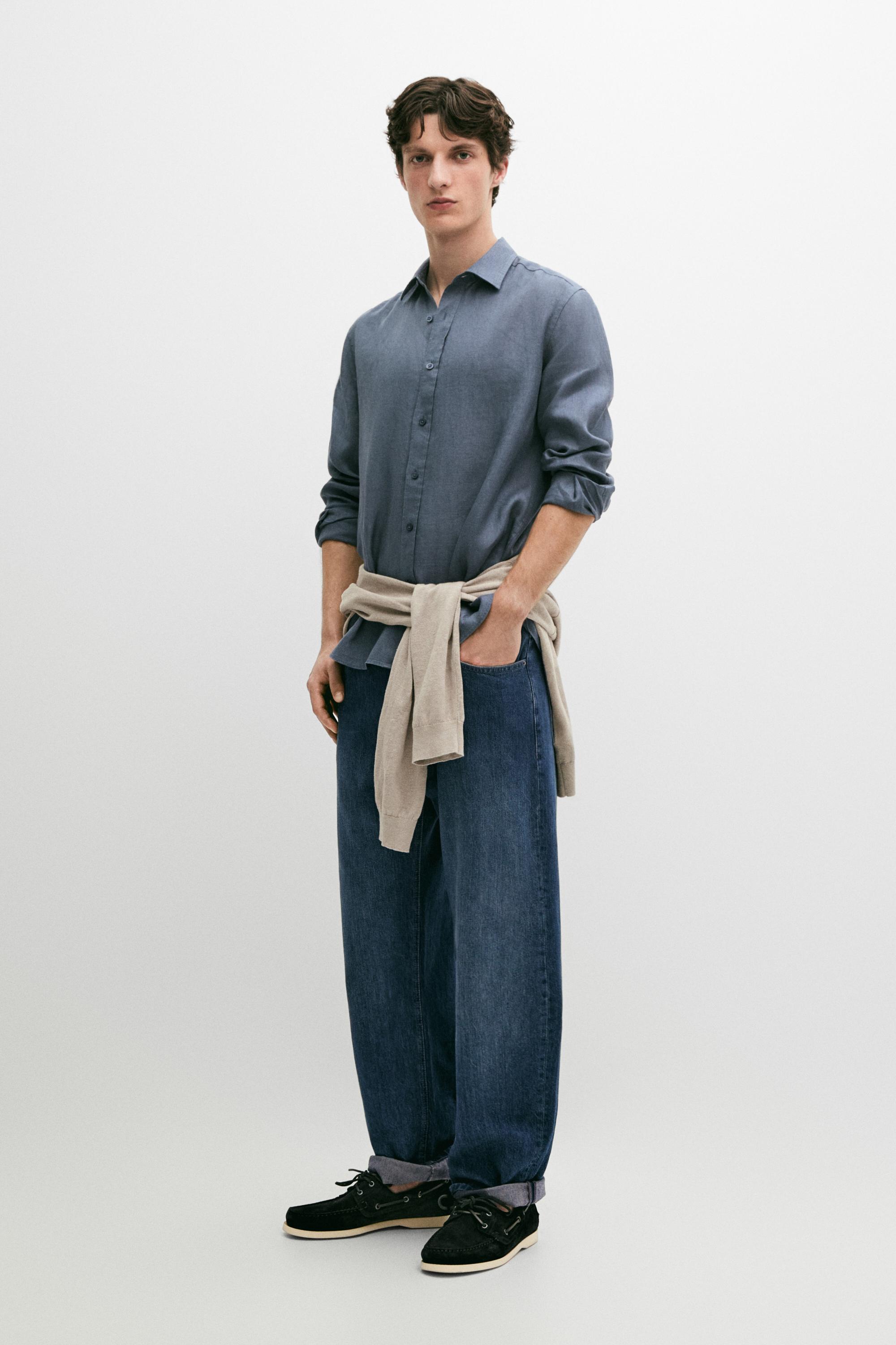100% linen slim fit shirt — DARK BLUE