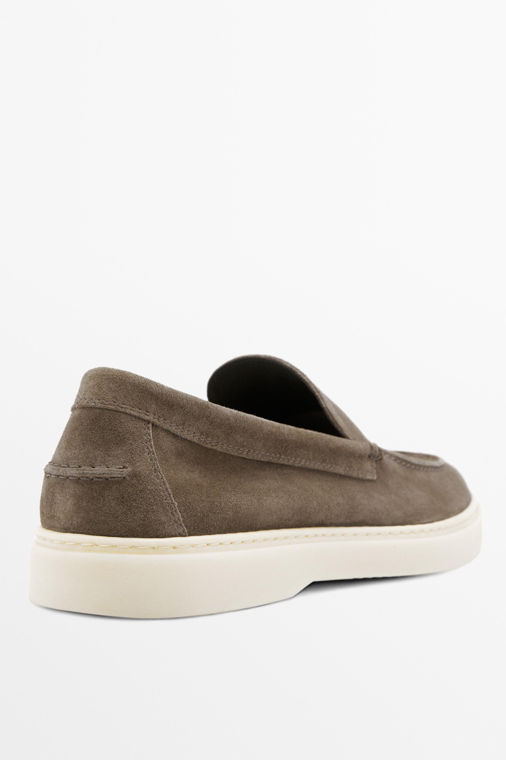 Split suede leather moc toe loafer — MINK
